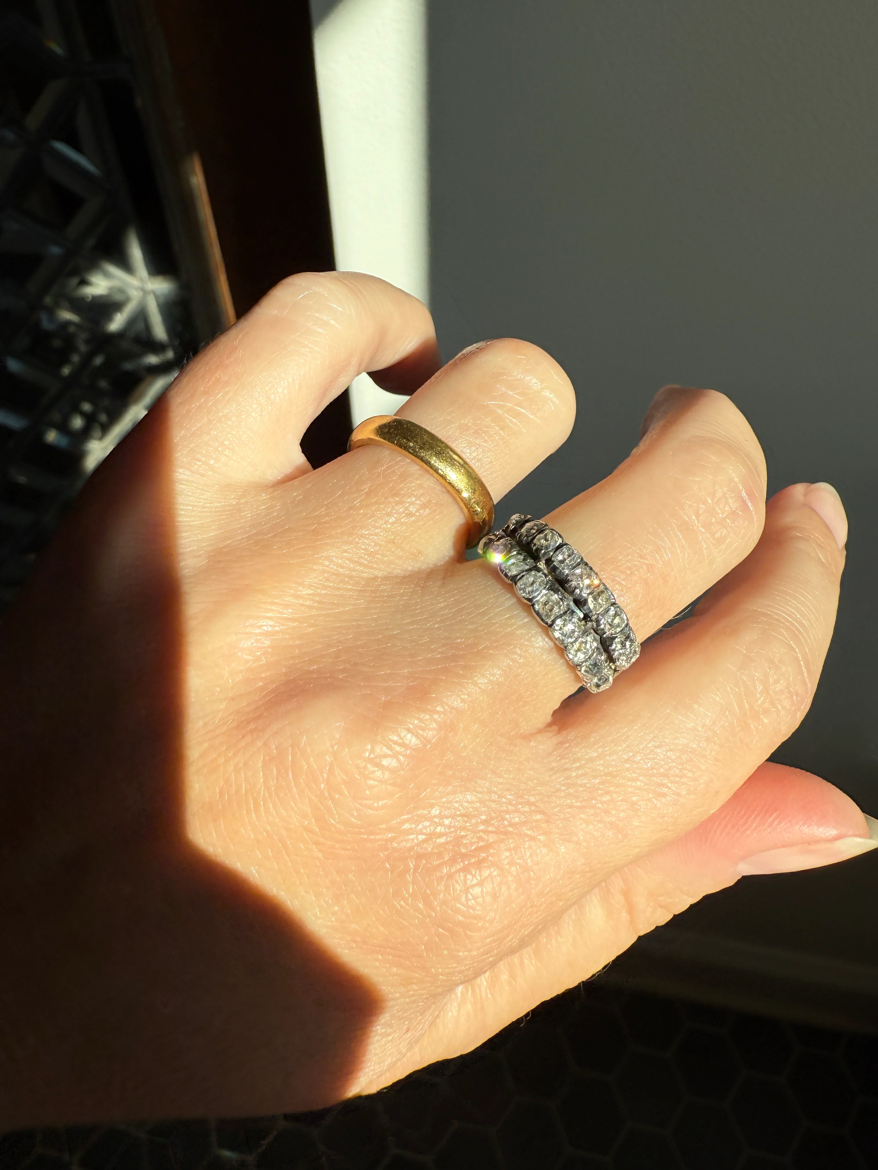 Antique 1.25 Carat Chunky Old Mine Cut DIAMOND Georgian 10k Gold Half Hoop Cigar Band Double Row Ring - Image 18