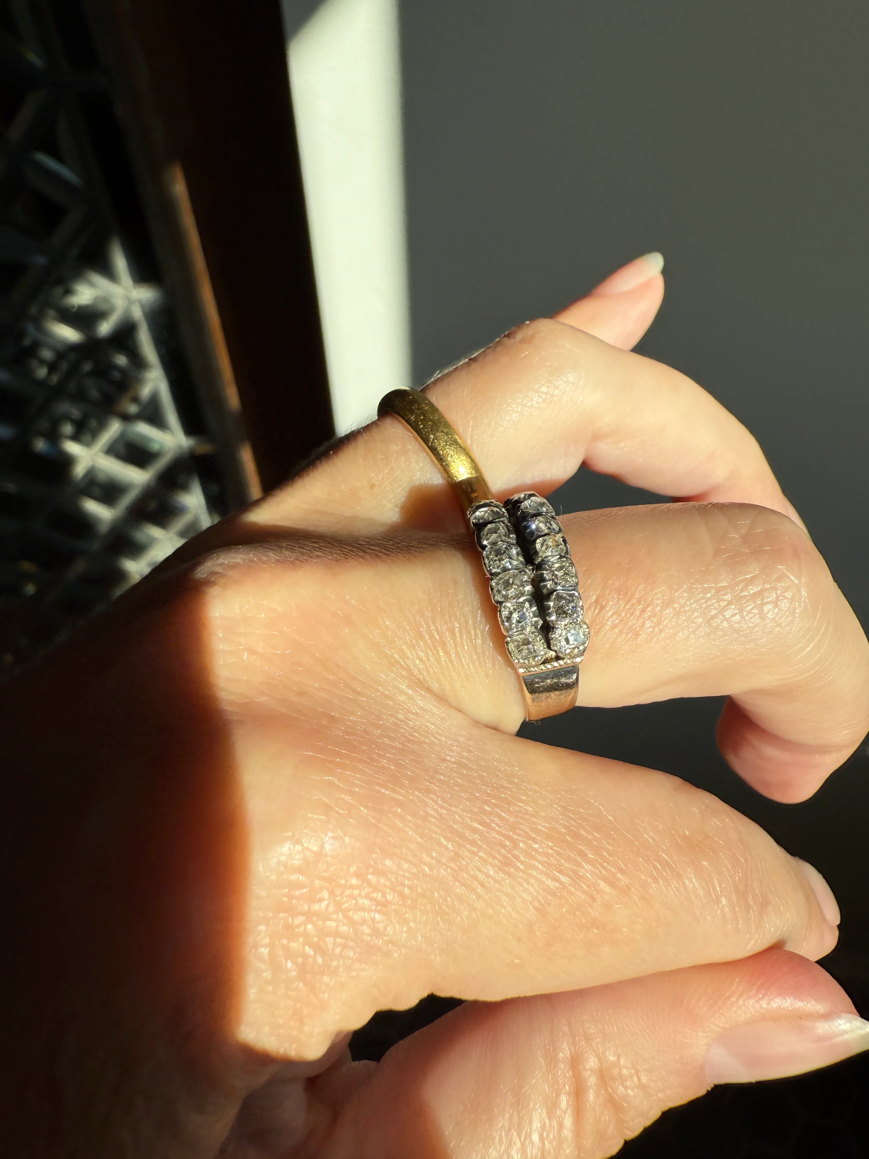 Antique 1.25 Carat Chunky Old Mine Cut DIAMOND Georgian 10k Gold Half Hoop Cigar Band Double Row Ring - Image 19
