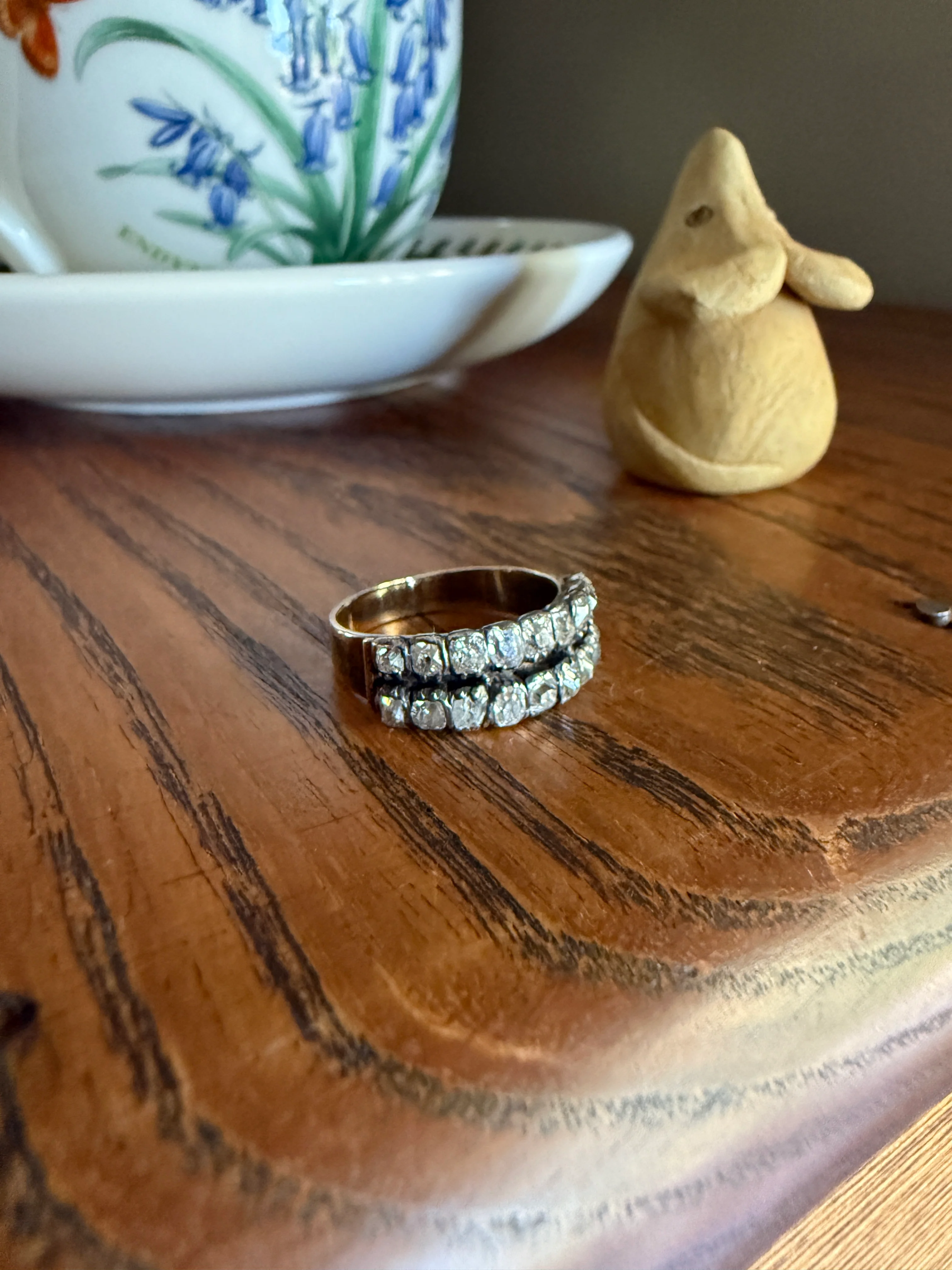 Antique 1.25 Carat Chunky Old Mine Cut DIAMOND Georgian 10k Gold Half Hoop Cigar Band Double Row Ring - Image 26