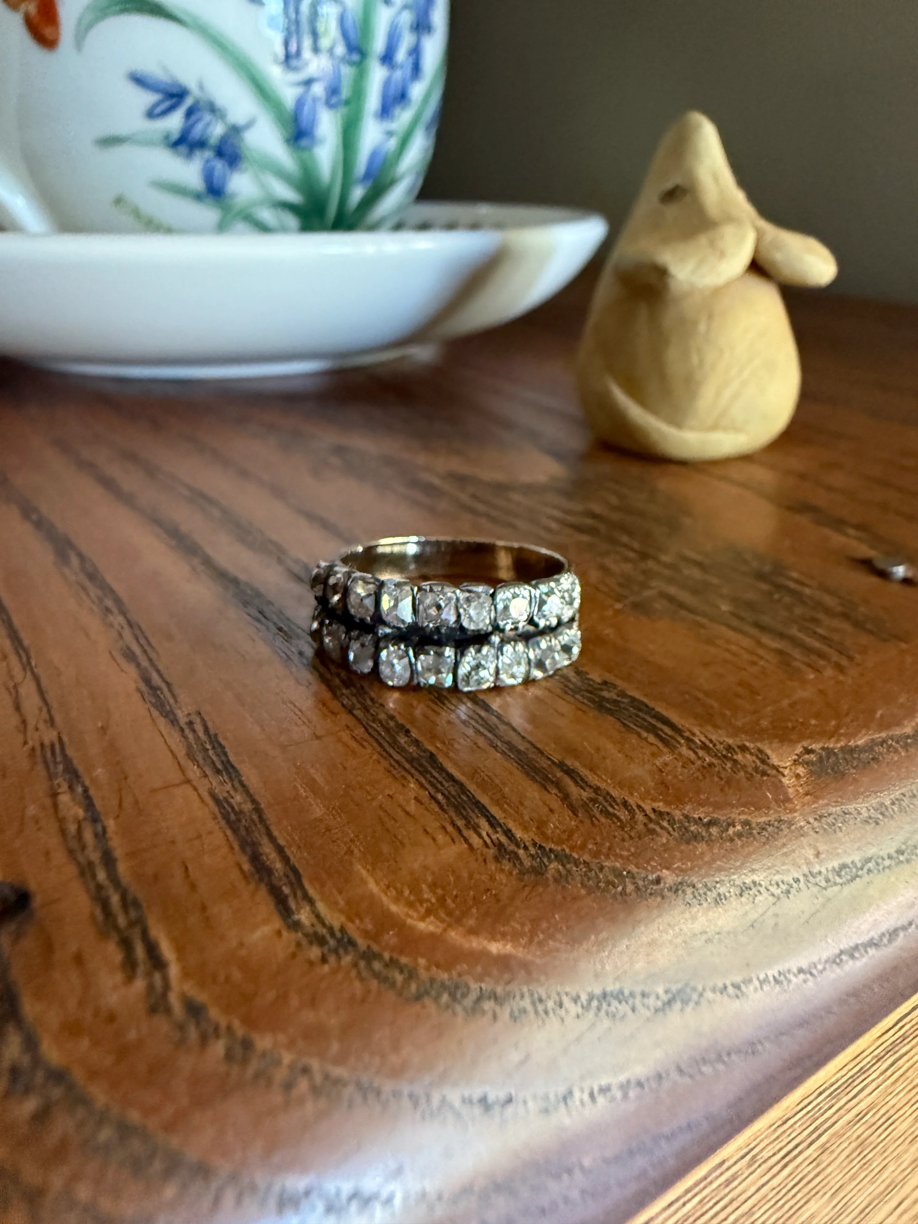 Antique 1.25 Carat Chunky Old Mine Cut DIAMOND Georgian 10k Gold Half Hoop Cigar Band Double Row Ring - Image 28