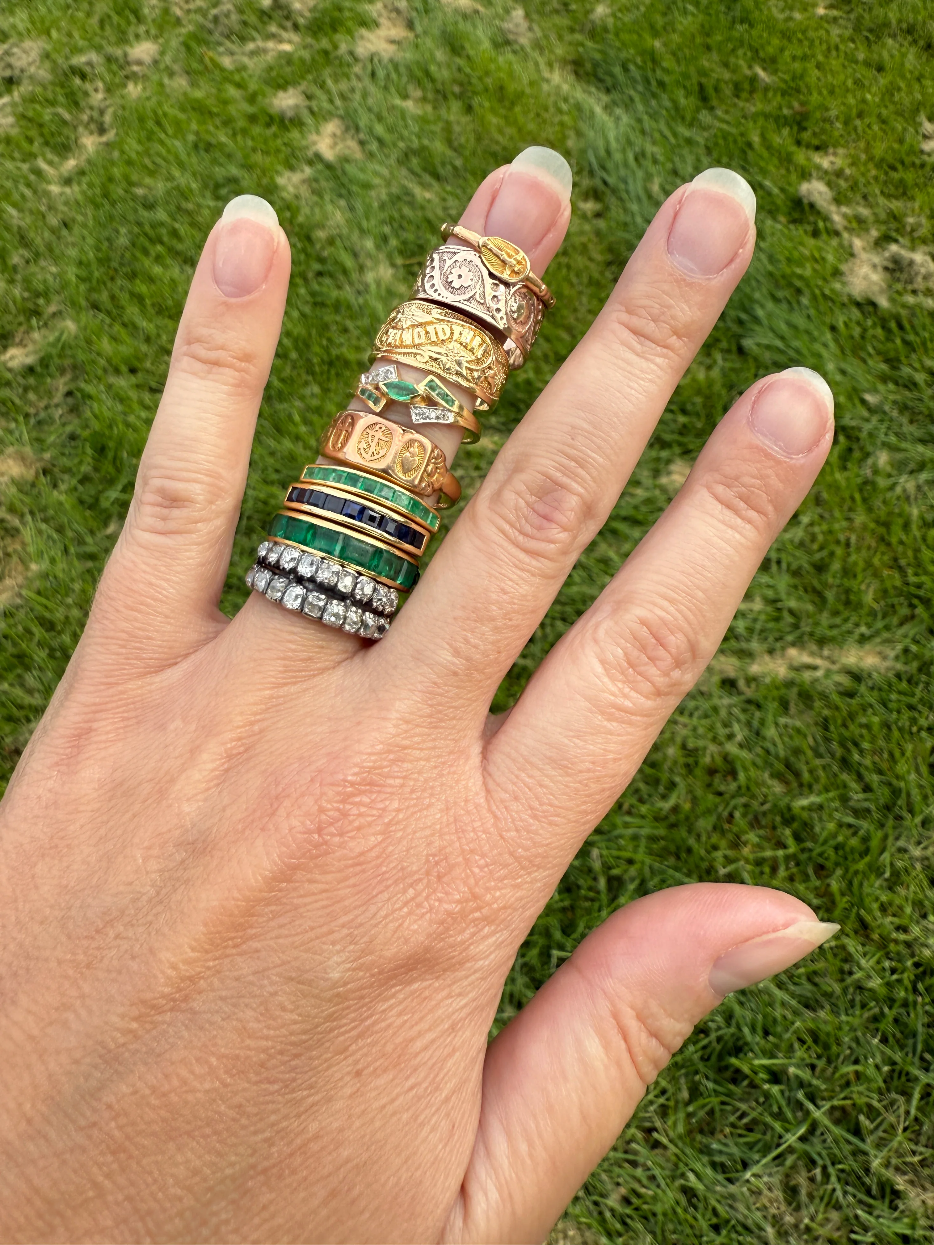 Antique 1.25 Carat Chunky Old Mine Cut DIAMOND Georgian 10k Gold Half Hoop Cigar Band Double Row Ring - Image 33