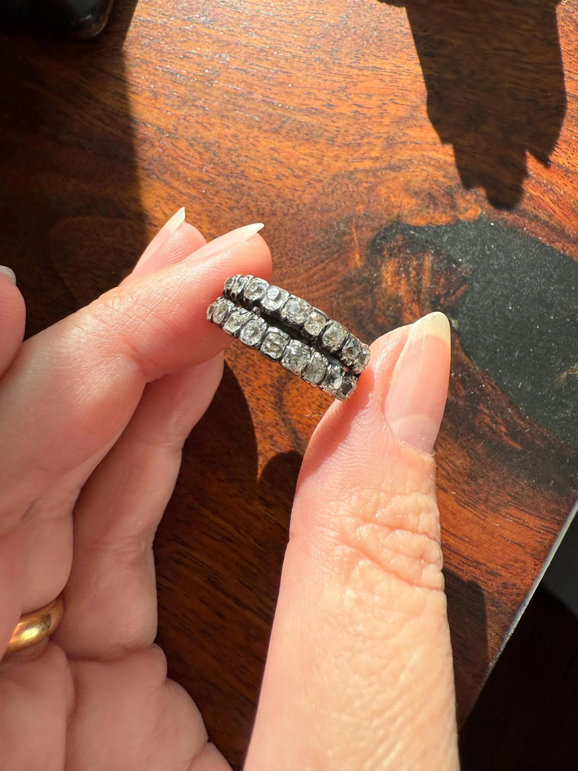Antique 1.25 Carat Chunky Old Mine Cut DIAMOND Georgian 10k Gold Half Hoop Cigar Band Double Row Ring - Image 4