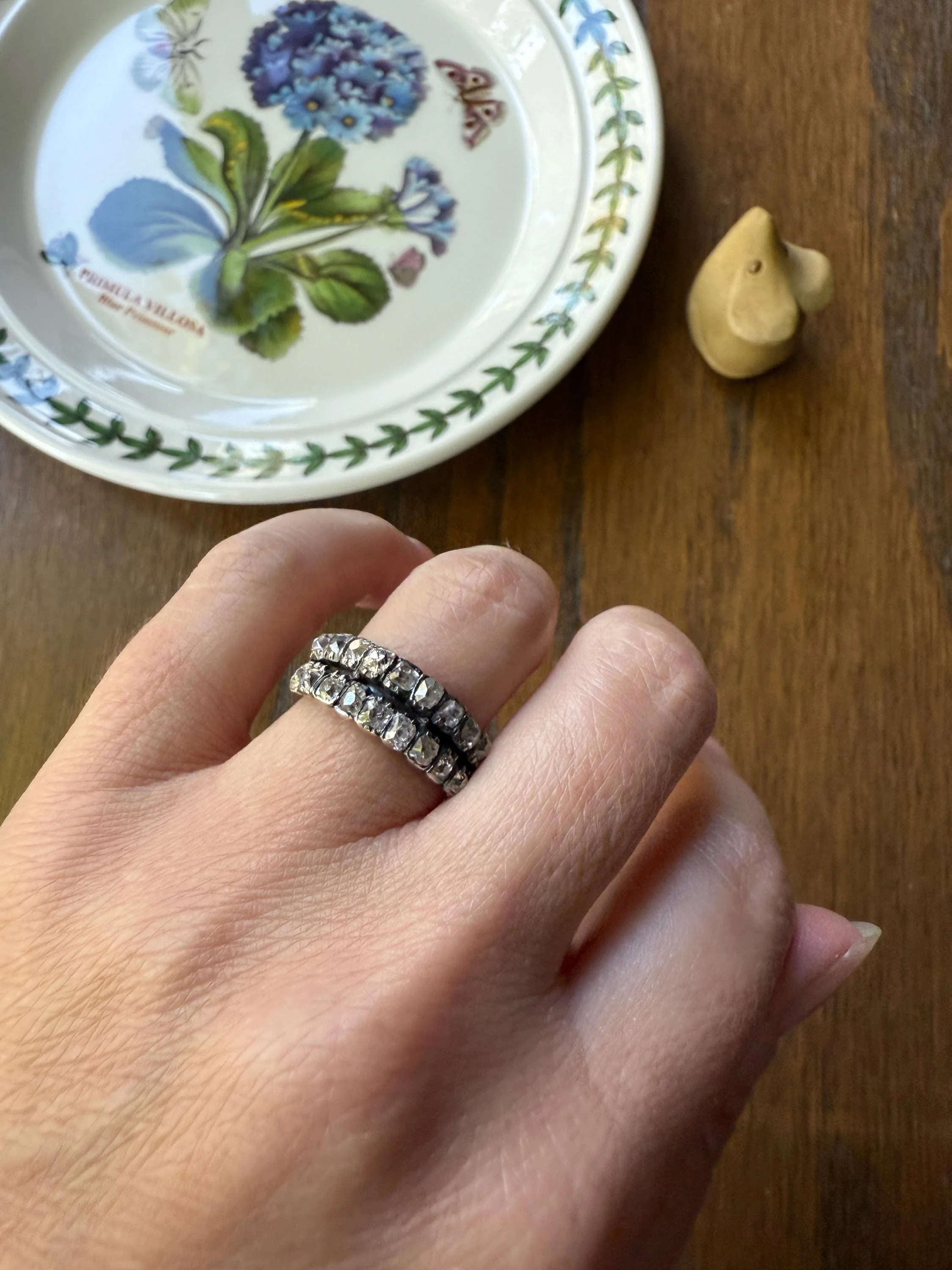Antique 1.25 Carat Chunky Old Mine Cut DIAMOND Georgian 10k Gold Half Hoop Cigar Band Double Row Ring - Image 5