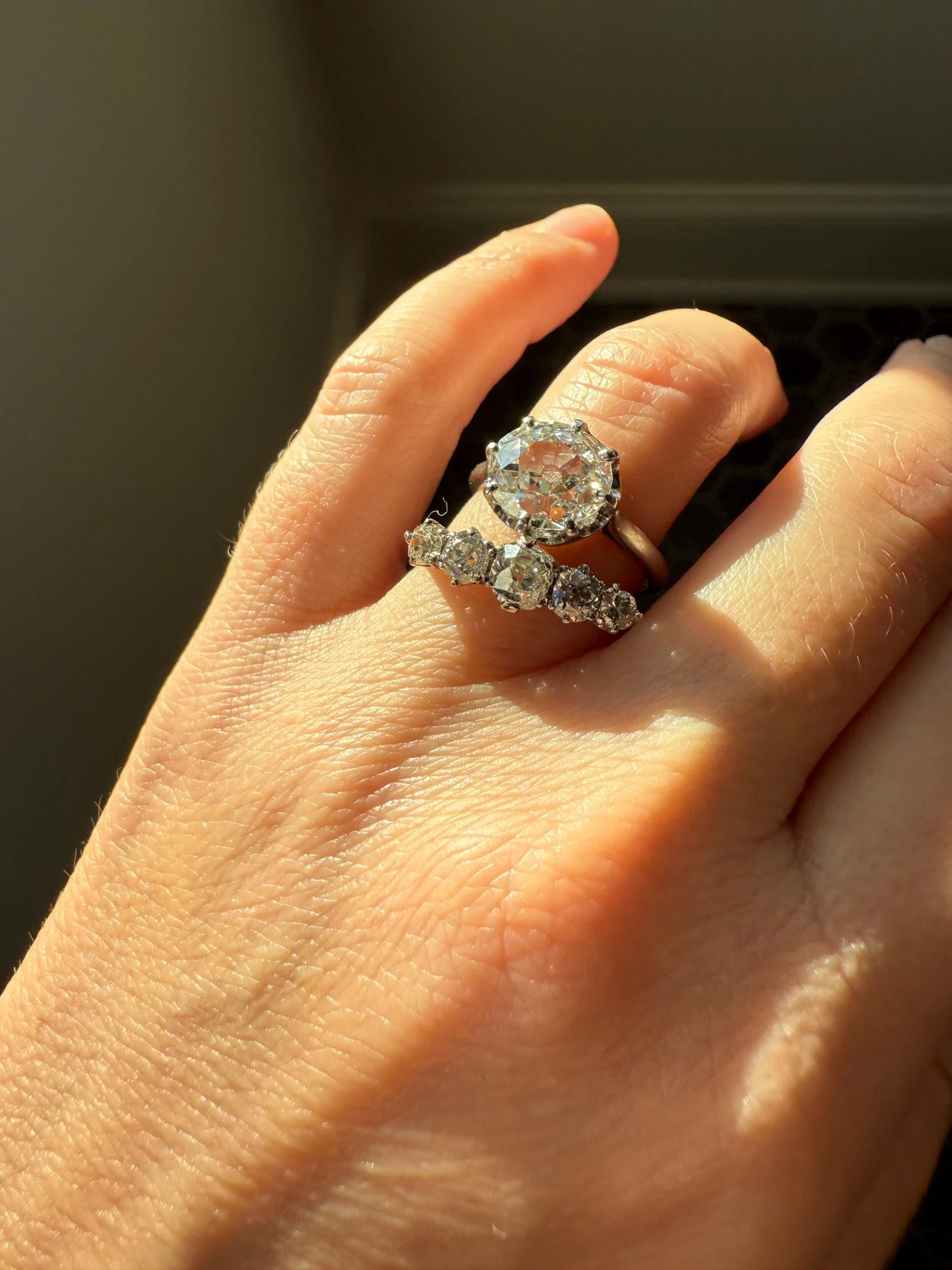 Antique 1.25 Carat Old Mine Cut DIAMOND Five Stone Band Stacker Ring Platinum Wedding Prong Set Stacker Victorian Edwardian - Image 10