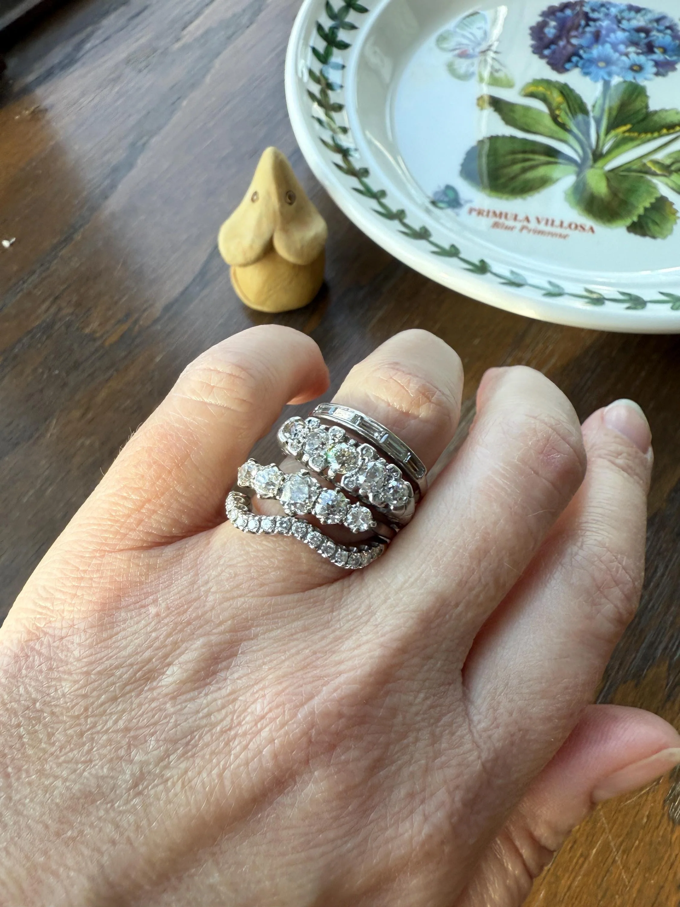 Antique 1.25 Carat Old Mine Cut DIAMOND Five Stone Band Stacker Ring Platinum Wedding Prong Set Stacker Victorian Edwardian - Image 11