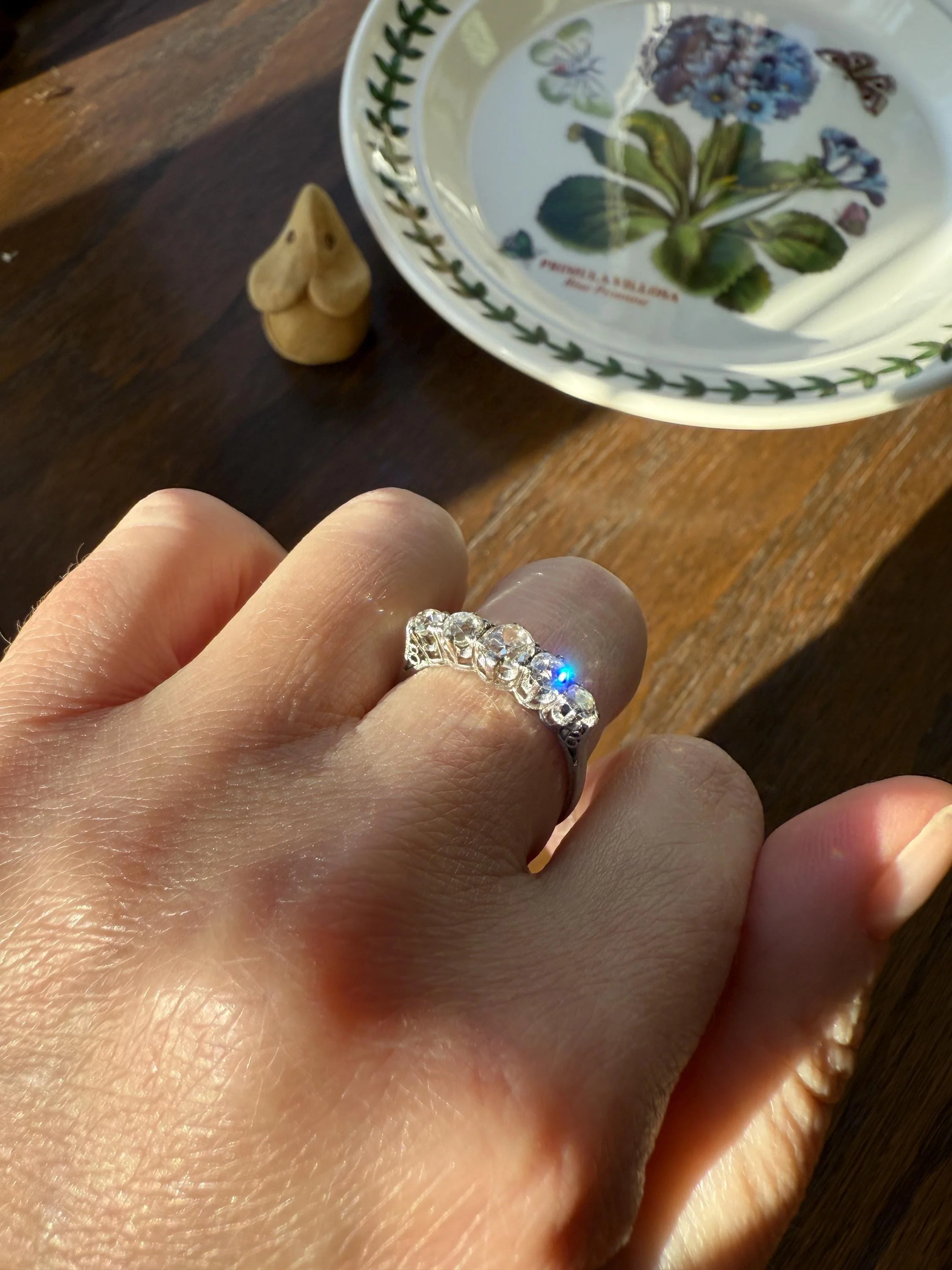 Antique 1.25 Carat Old Mine Cut DIAMOND Five Stone Band Stacker Ring Platinum Wedding Prong Set Stacker Victorian Edwardian - Image 14