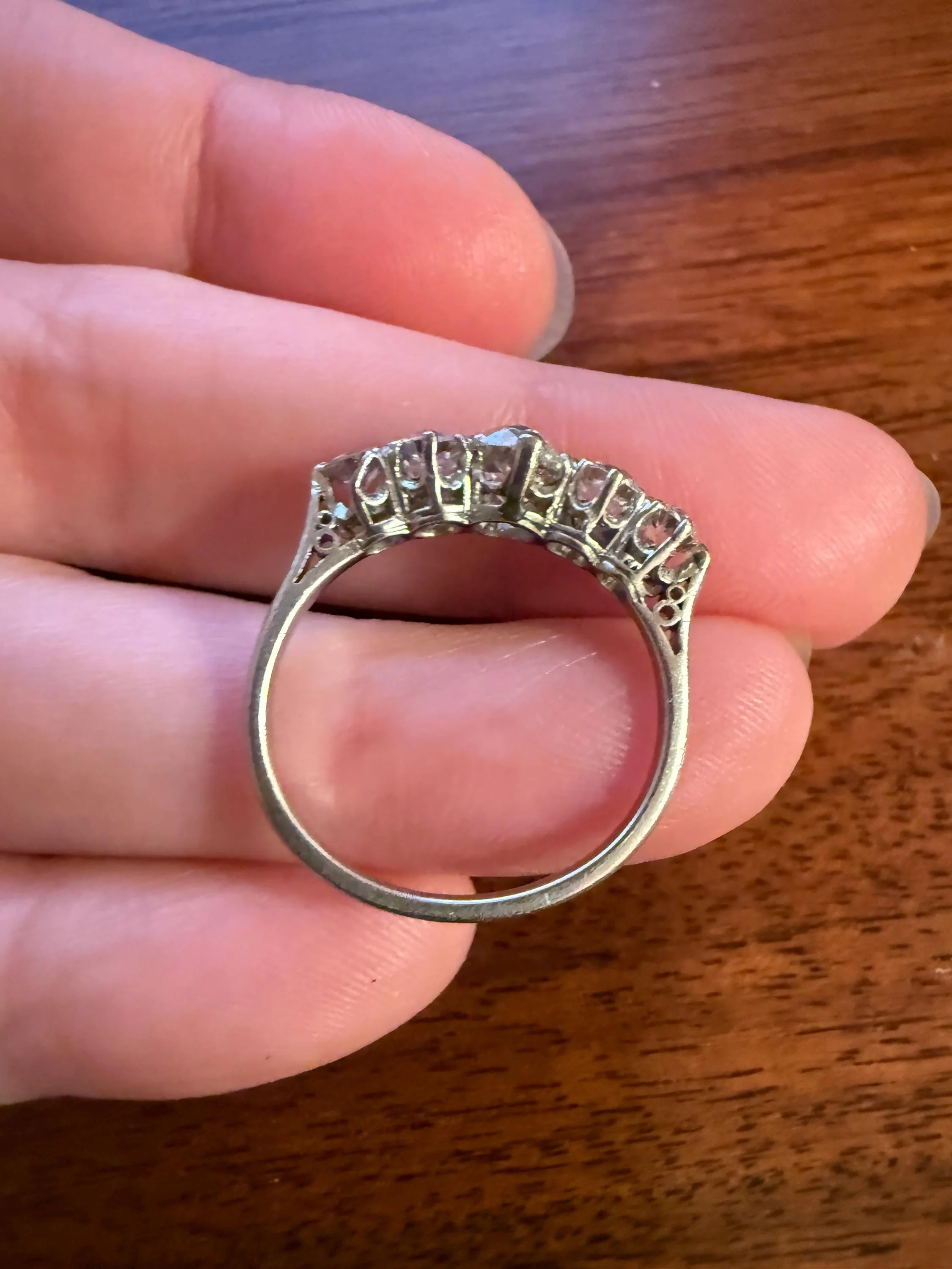 Antique 1.25 Carat Old Mine Cut DIAMOND Five Stone Band Stacker Ring Platinum Wedding Prong Set Stacker Victorian Edwardian - Image 20