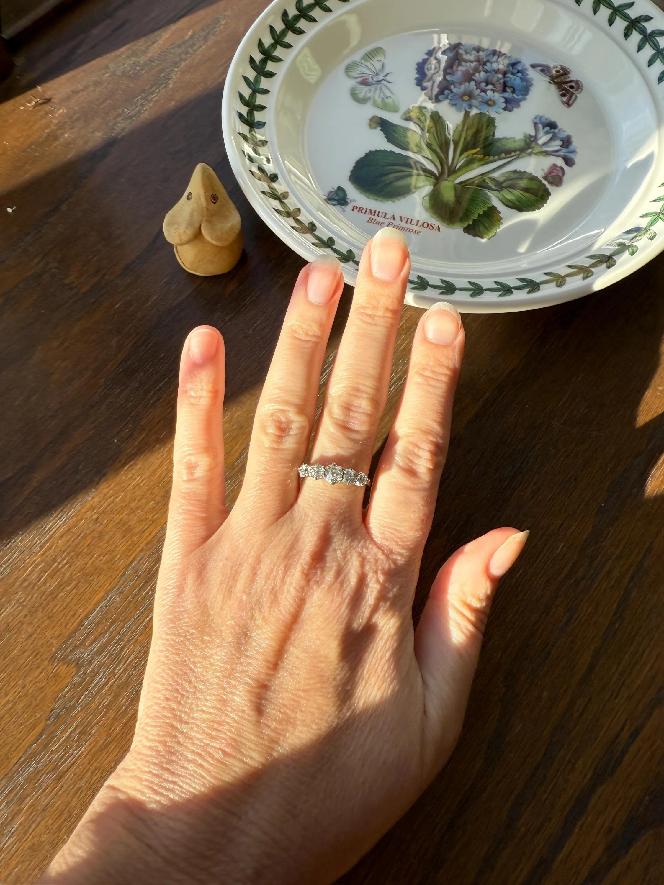 Antique 1.25 Carat Old Mine Cut DIAMOND Five Stone Band Stacker Ring Platinum Wedding Prong Set Stacker Victorian Edwardian - Image 3