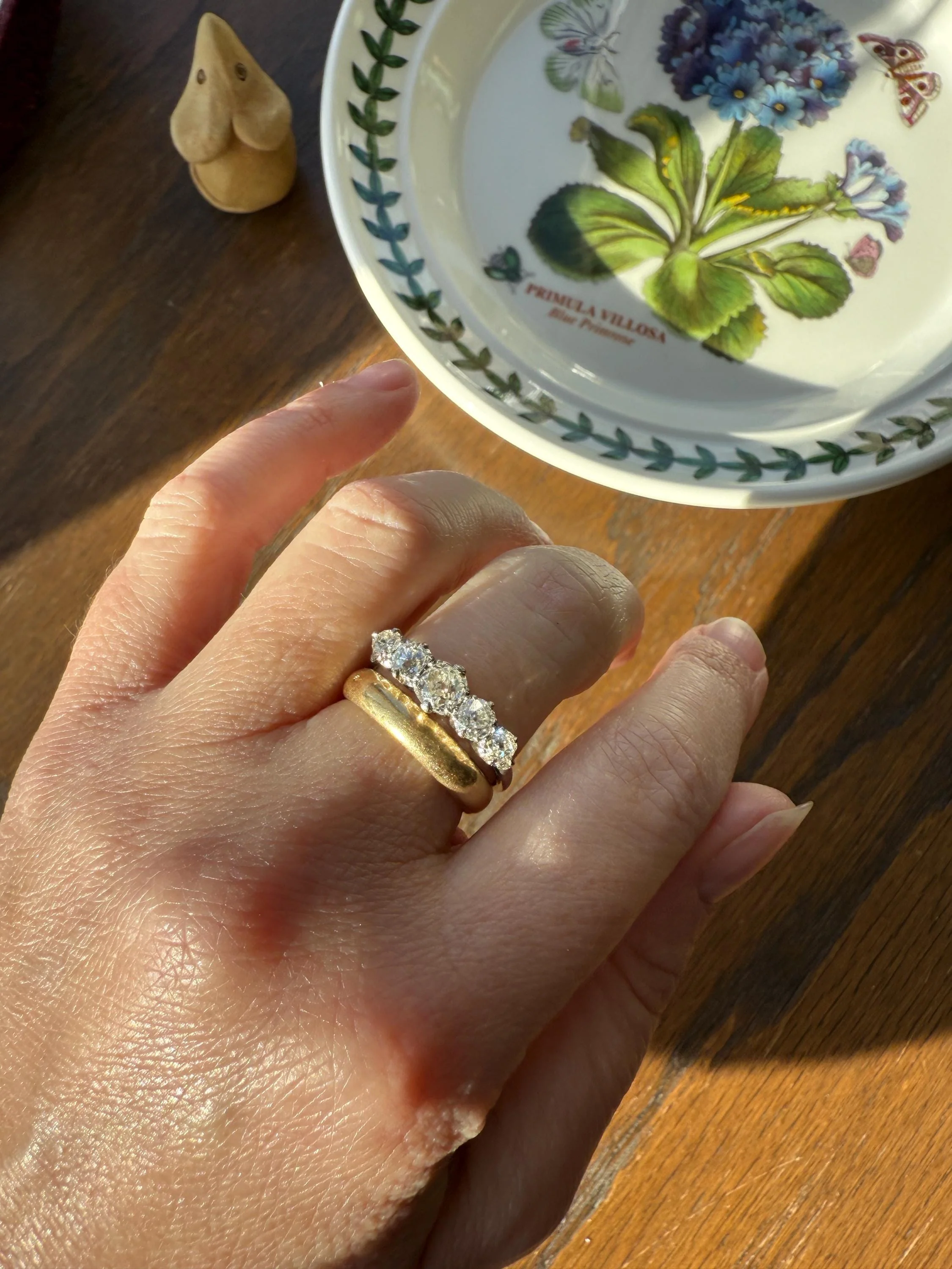 Antique 1.25 Carat Old Mine Cut DIAMOND Five Stone Band Stacker Ring Platinum Wedding Prong Set Stacker Victorian Edwardian - Image 4