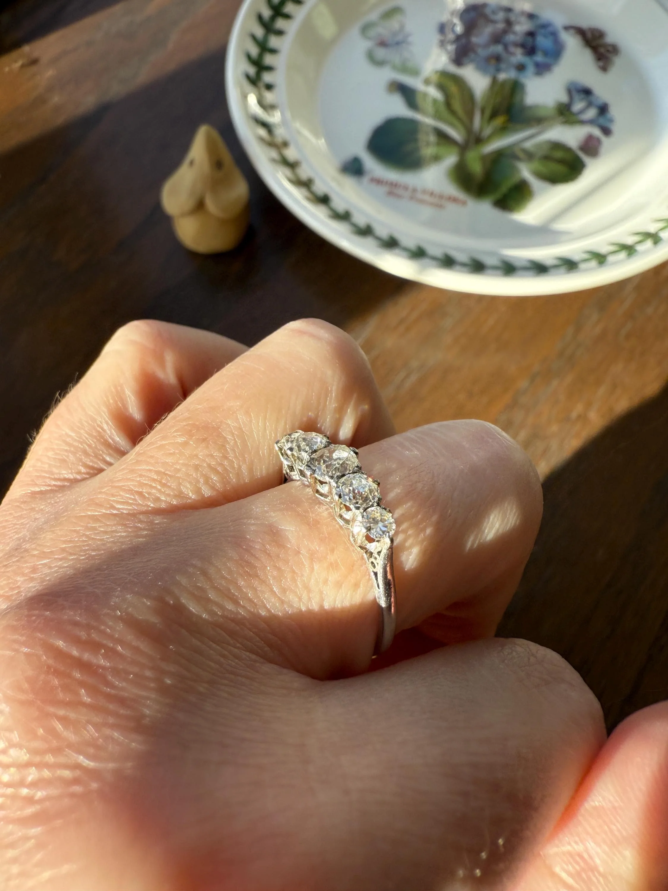 Antique 1.25 Carat Old Mine Cut DIAMOND Five Stone Band Stacker Ring Platinum Wedding Prong Set Stacker Victorian Edwardian - Image 5