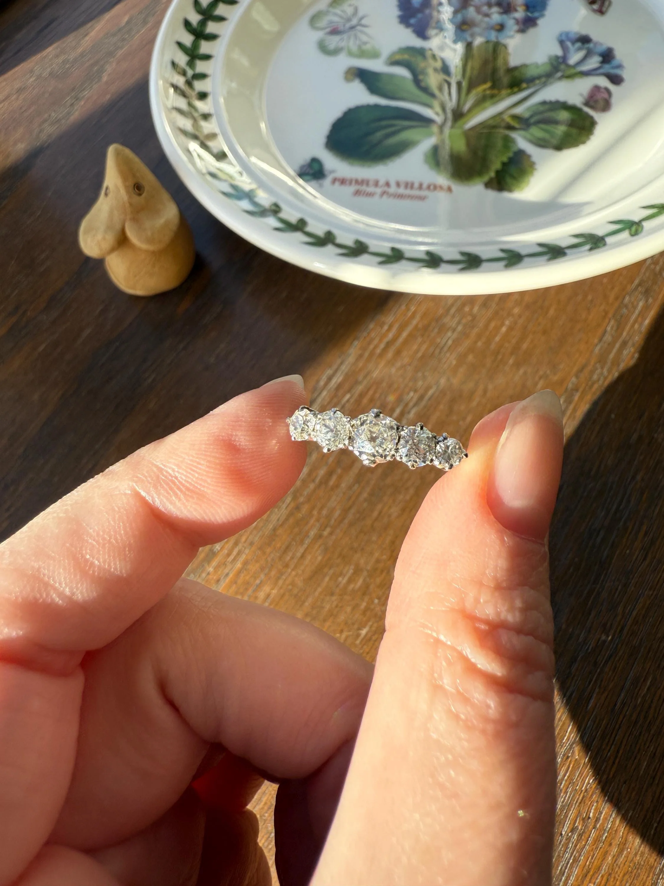 Antique 1.25 Carat Old Mine Cut DIAMOND Five Stone Band Stacker Ring Platinum Wedding Prong Set Stacker Victorian Edwardian - Image 8