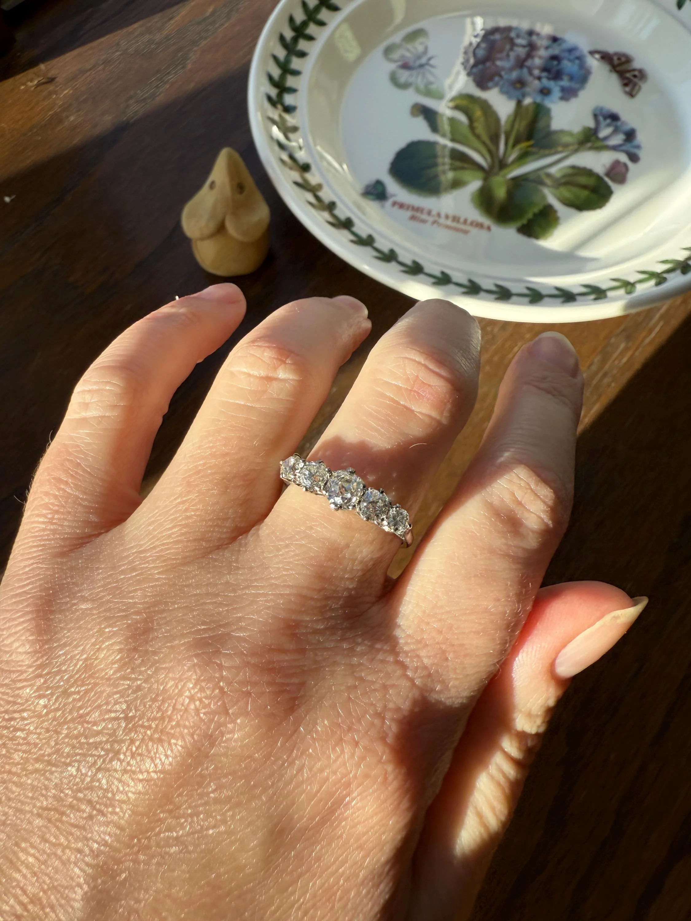 Antique 1.25 Carat Old Mine Cut DIAMOND Five Stone Band Stacker Ring Platinum Wedding Prong Set Stacker Victorian Edwardian - Image 9