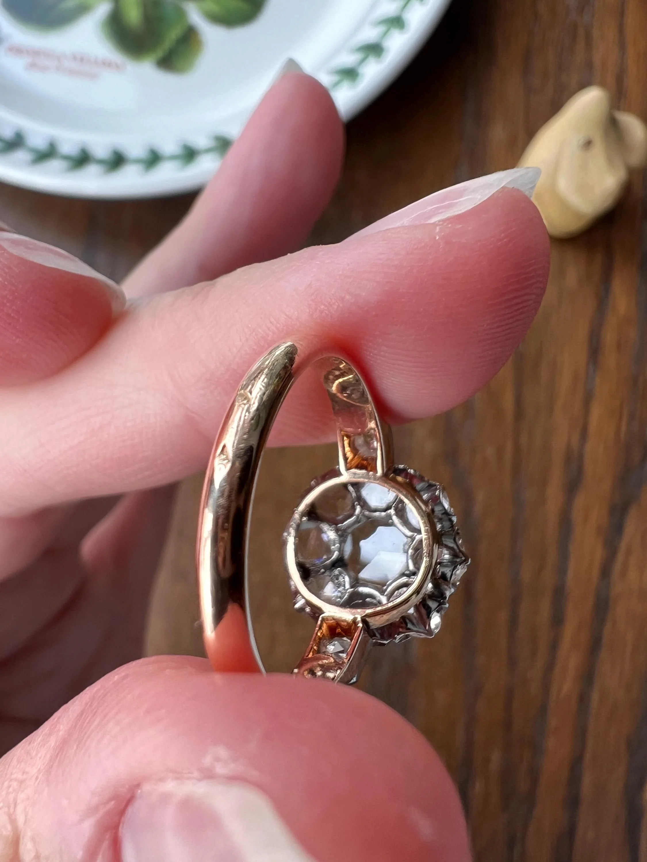 ANTIQUE 1.3 CARAT Rose Cut DIAMOND Clear Disco Daisy Cluster Ring French Victorian Era 18k Gold Platinum - Image 10