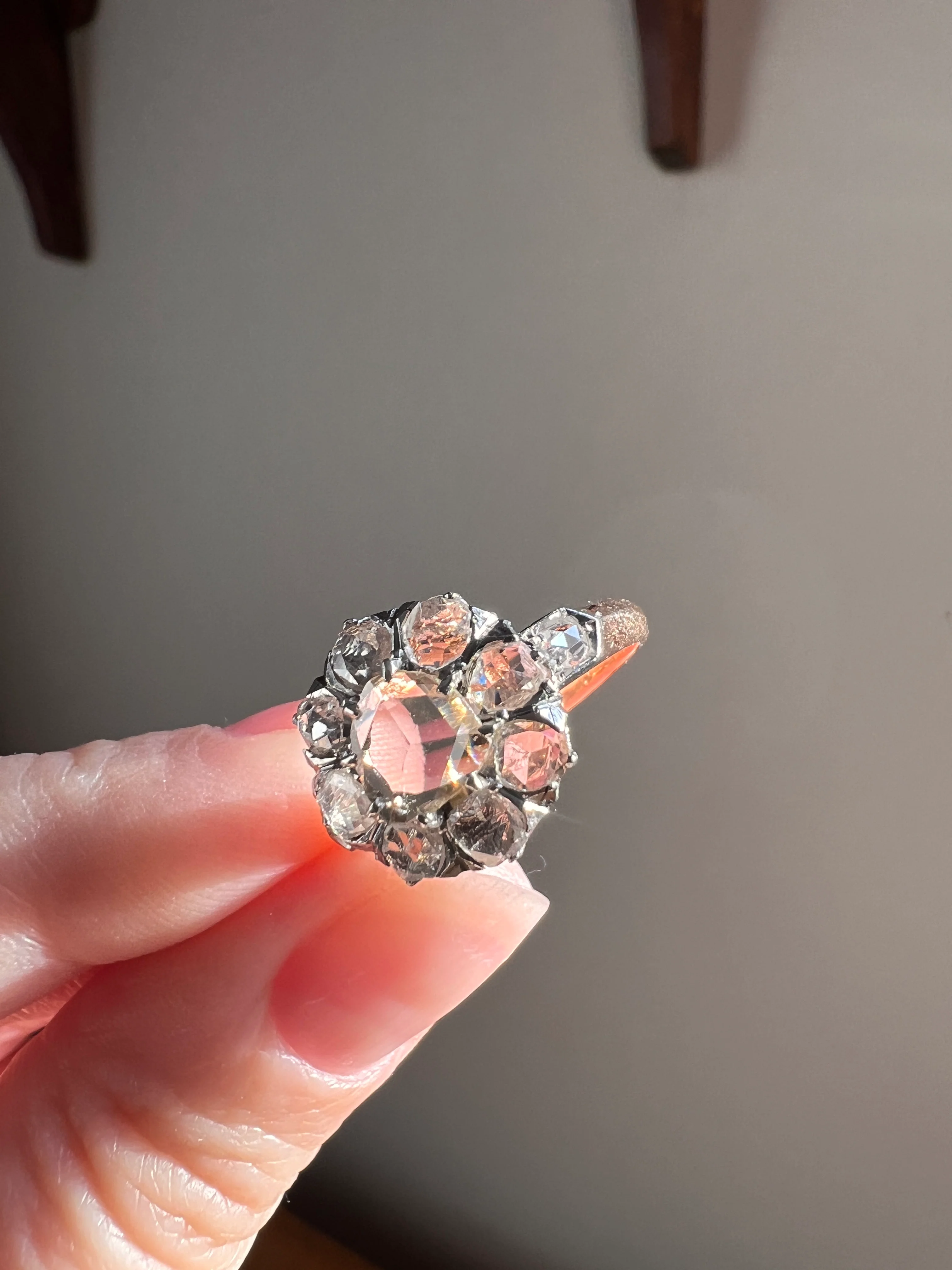 ANTIQUE 1.3 CARAT Rose Cut DIAMOND Clear Disco Daisy Cluster Ring French Victorian Era 18k Gold Platinum - Image 20