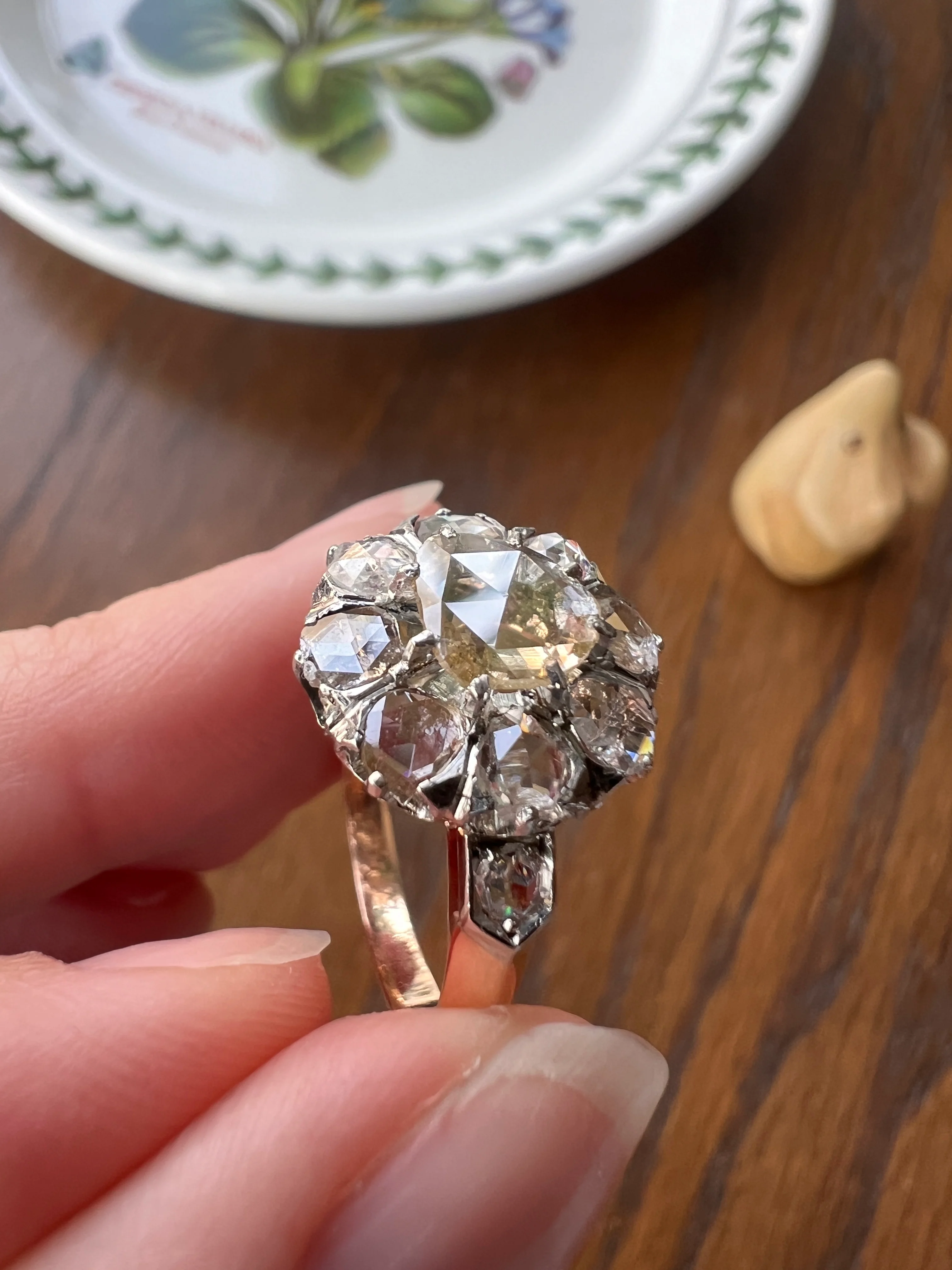 ANTIQUE 1.3 CARAT Rose Cut DIAMOND Clear Disco Daisy Cluster Ring French Victorian Era 18k Gold Platinum - Image 21