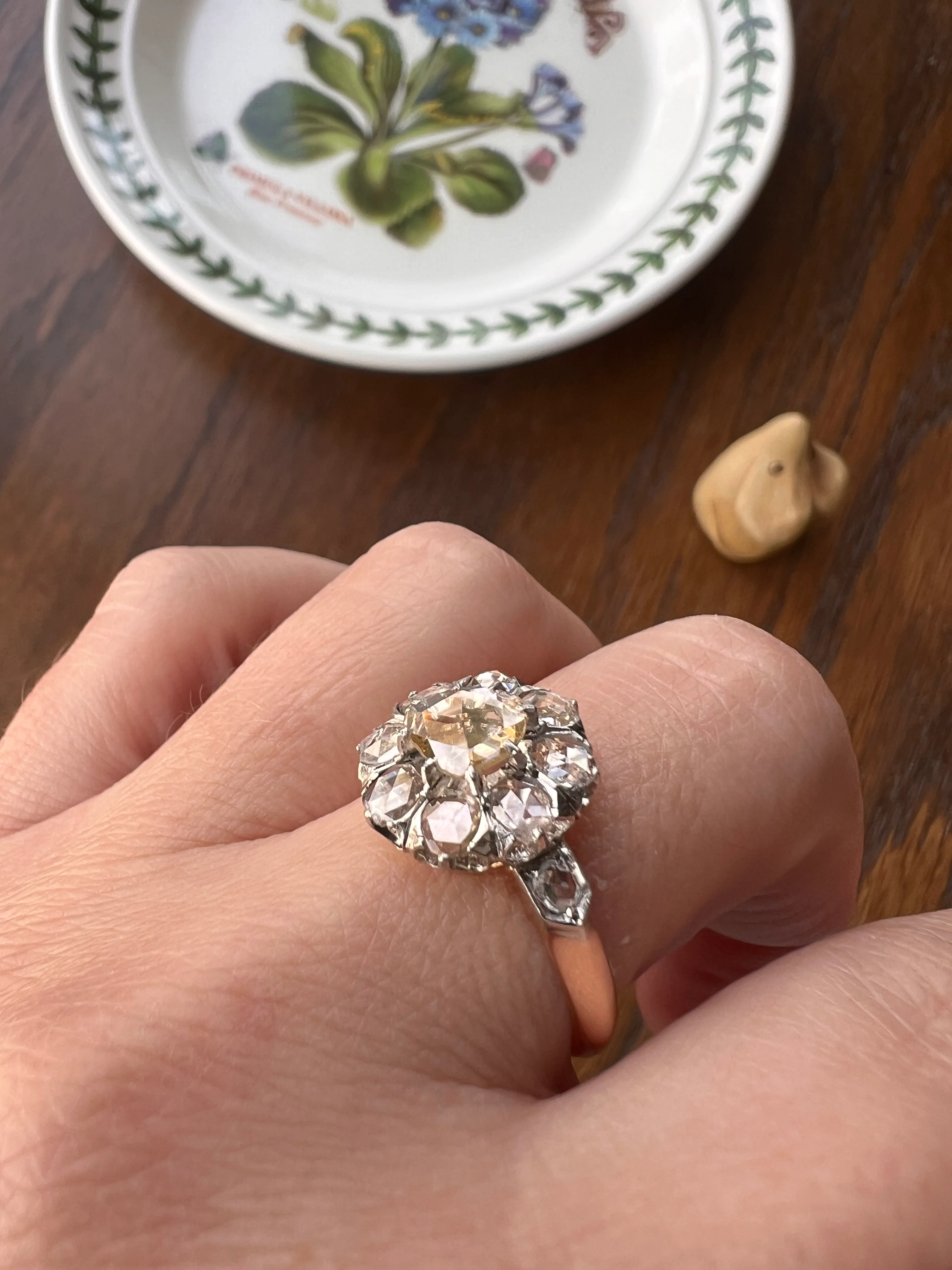 ANTIQUE 1.3 CARAT Rose Cut DIAMOND Clear Disco Daisy Cluster Ring French Victorian Era 18k Gold Platinum - Image 22