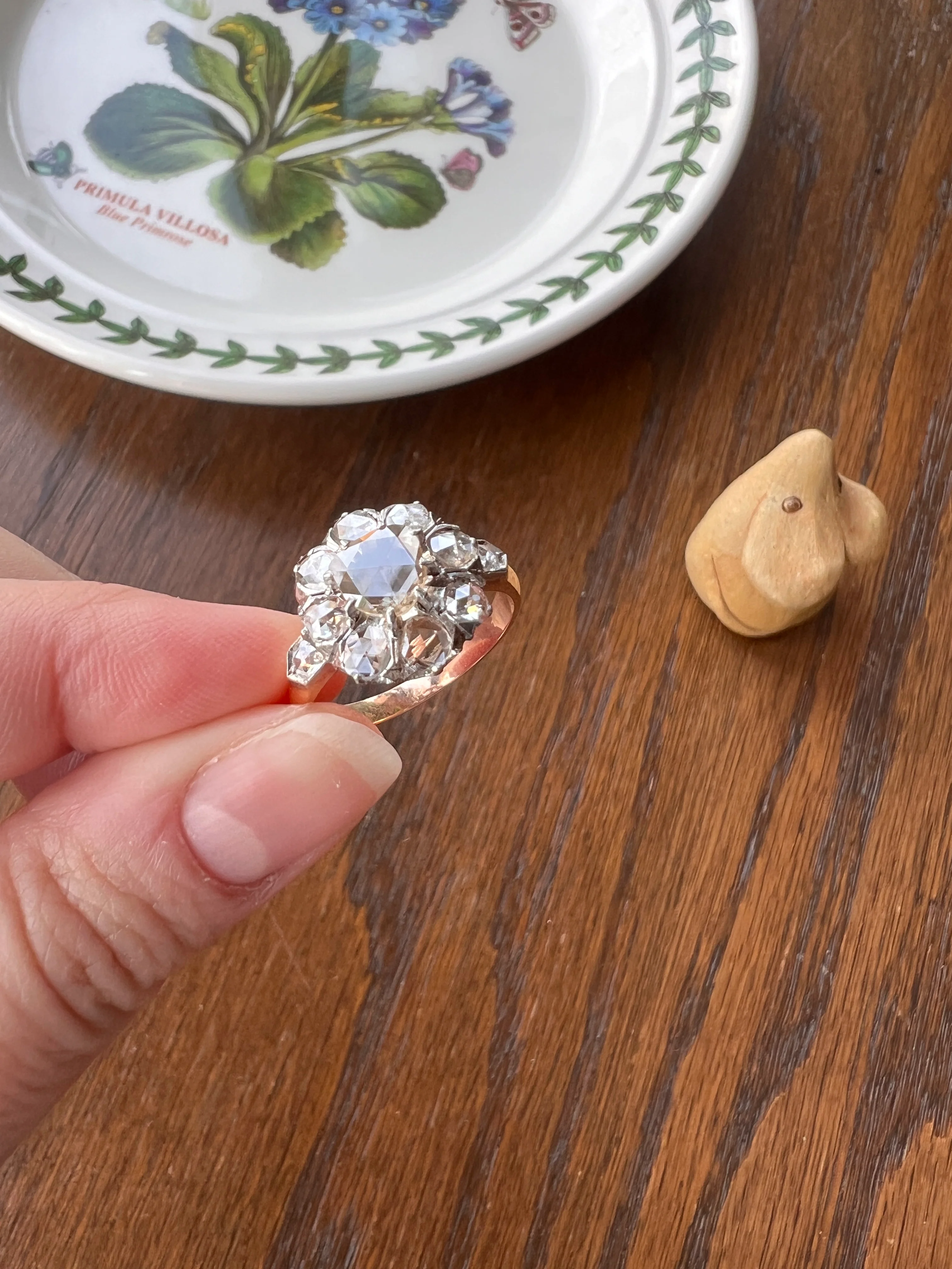 ANTIQUE 1.3 CARAT Rose Cut DIAMOND Clear Disco Daisy Cluster Ring French Victorian Era 18k Gold Platinum - Image 23