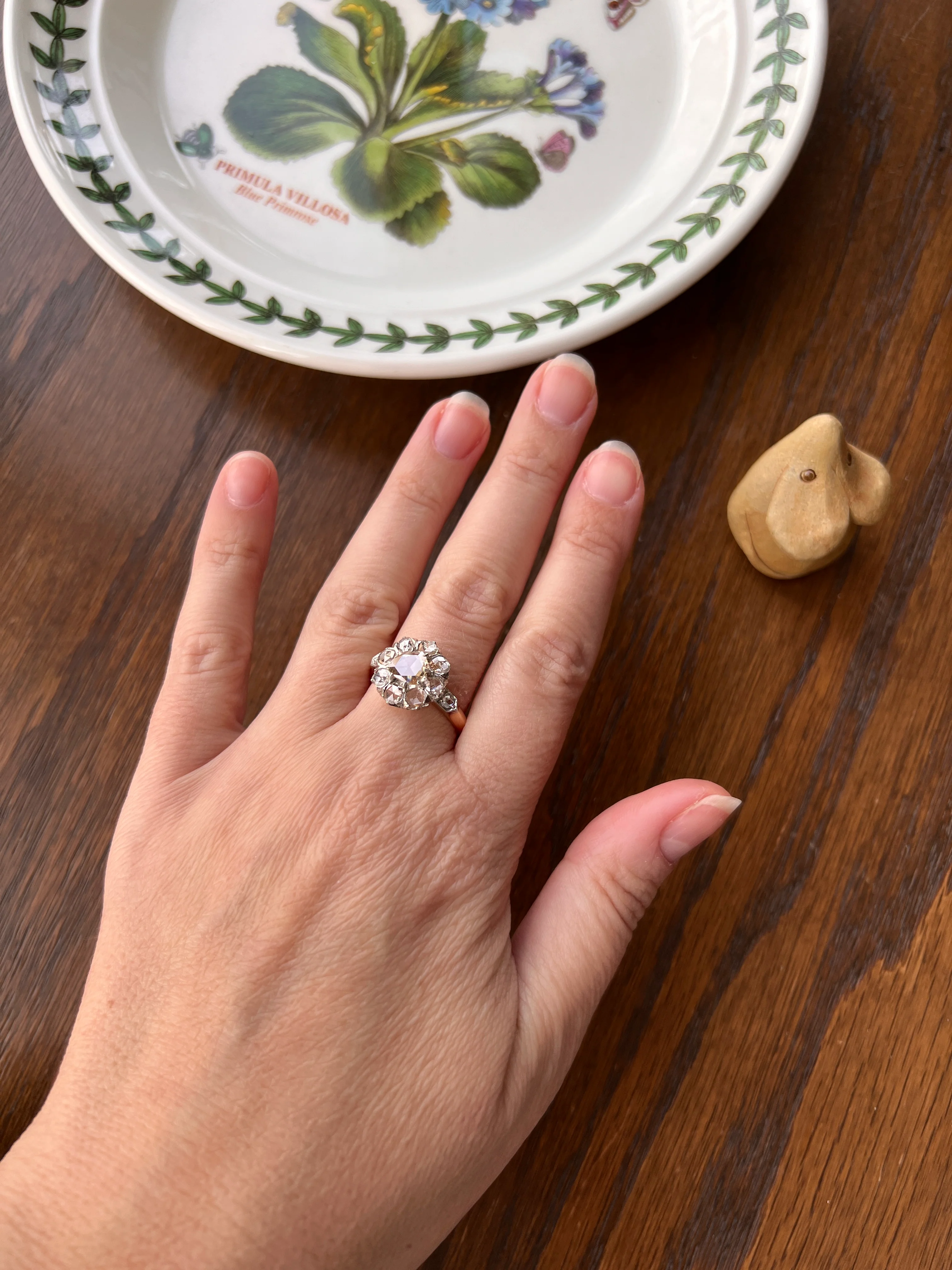 ANTIQUE 1.3 CARAT Rose Cut DIAMOND Clear Disco Daisy Cluster Ring French Victorian Era 18k Gold Platinum - Image 25