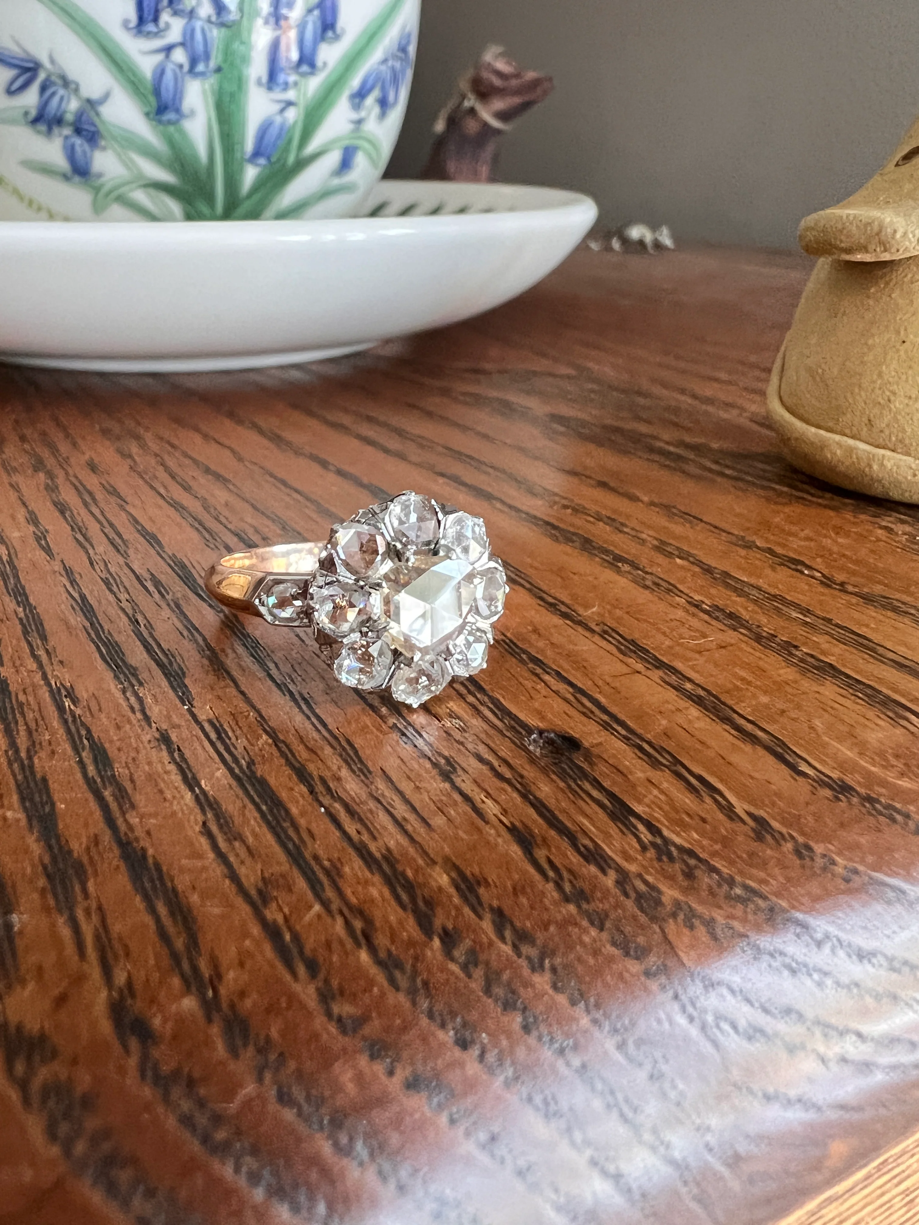 ANTIQUE 1.3 CARAT Rose Cut DIAMOND Clear Disco Daisy Cluster Ring French Victorian Era 18k Gold Platinum - Image 28