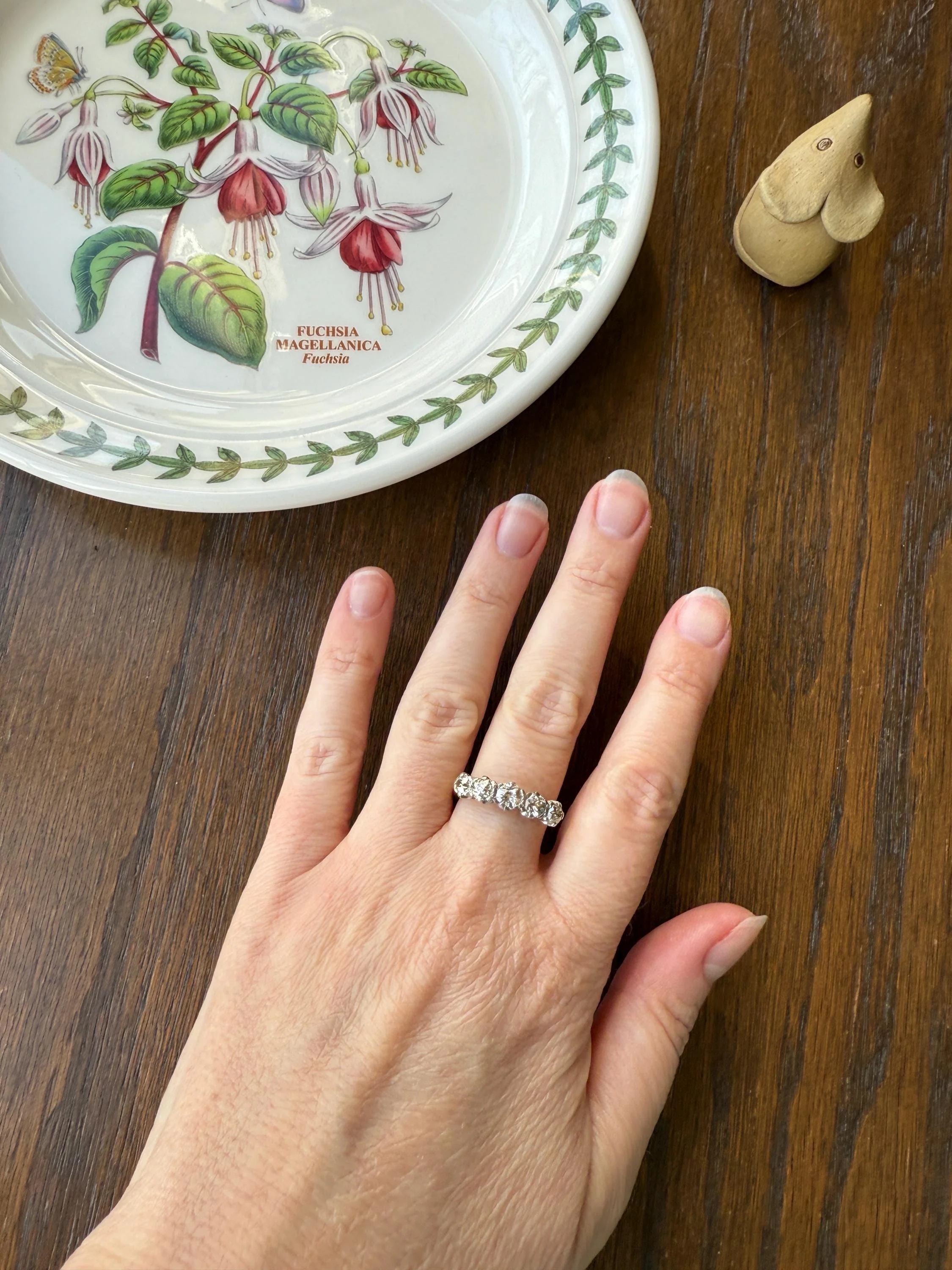 Antique 1.3 Carat Warm Old Mine Cut DIAMOND 5 Five Stone Band Ring 18k Gold Linear Art Deco Romantic Gift Stacker Wedding - Image 10