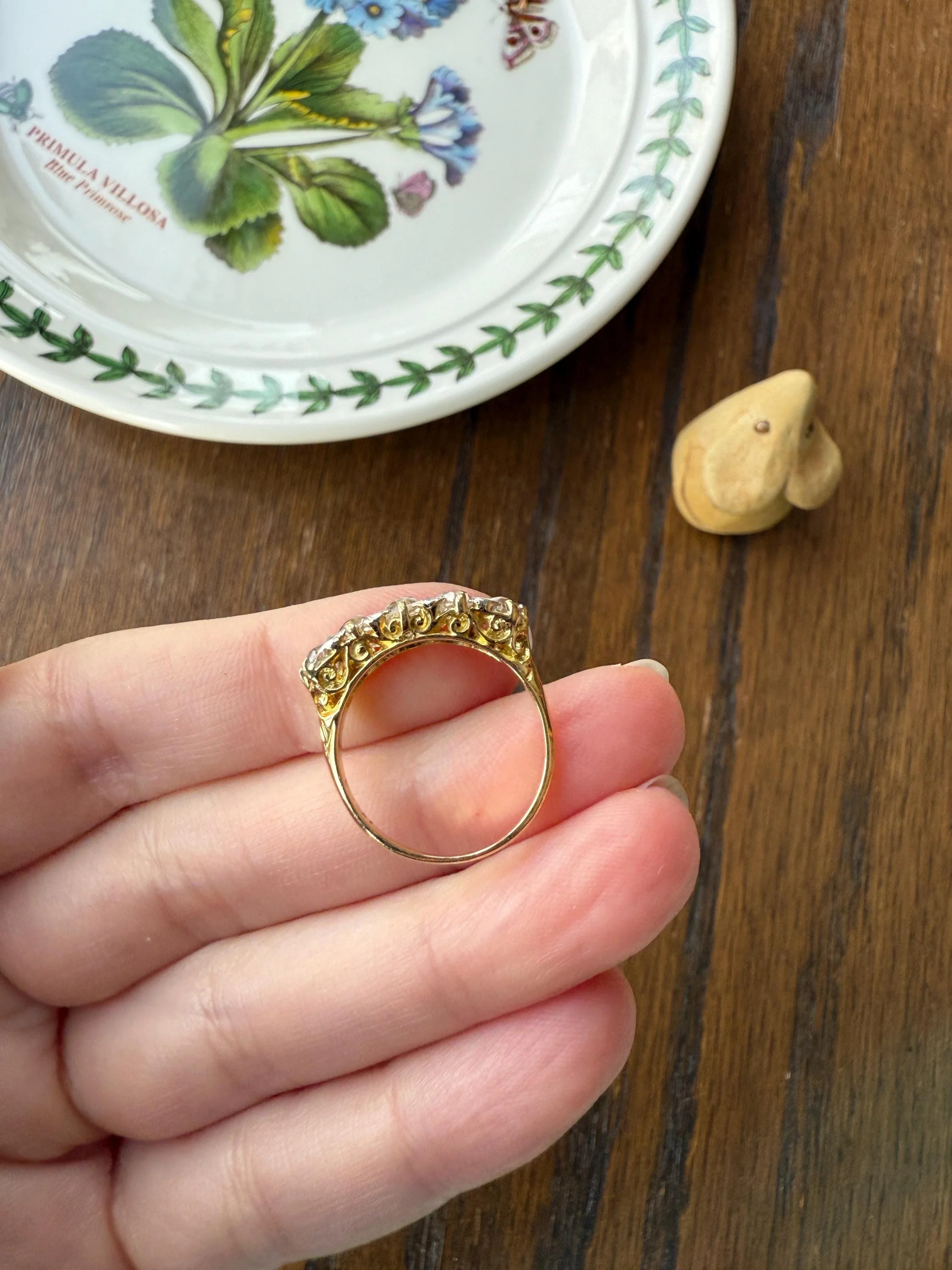 Antique 1.5 Carat Old Mine Cut DIAMOND 5 Five Stone Band Ring 18k Gold Rose Cut Spacers Gemset Prongs Scrolled Victorian Romantic Gift - Image 20