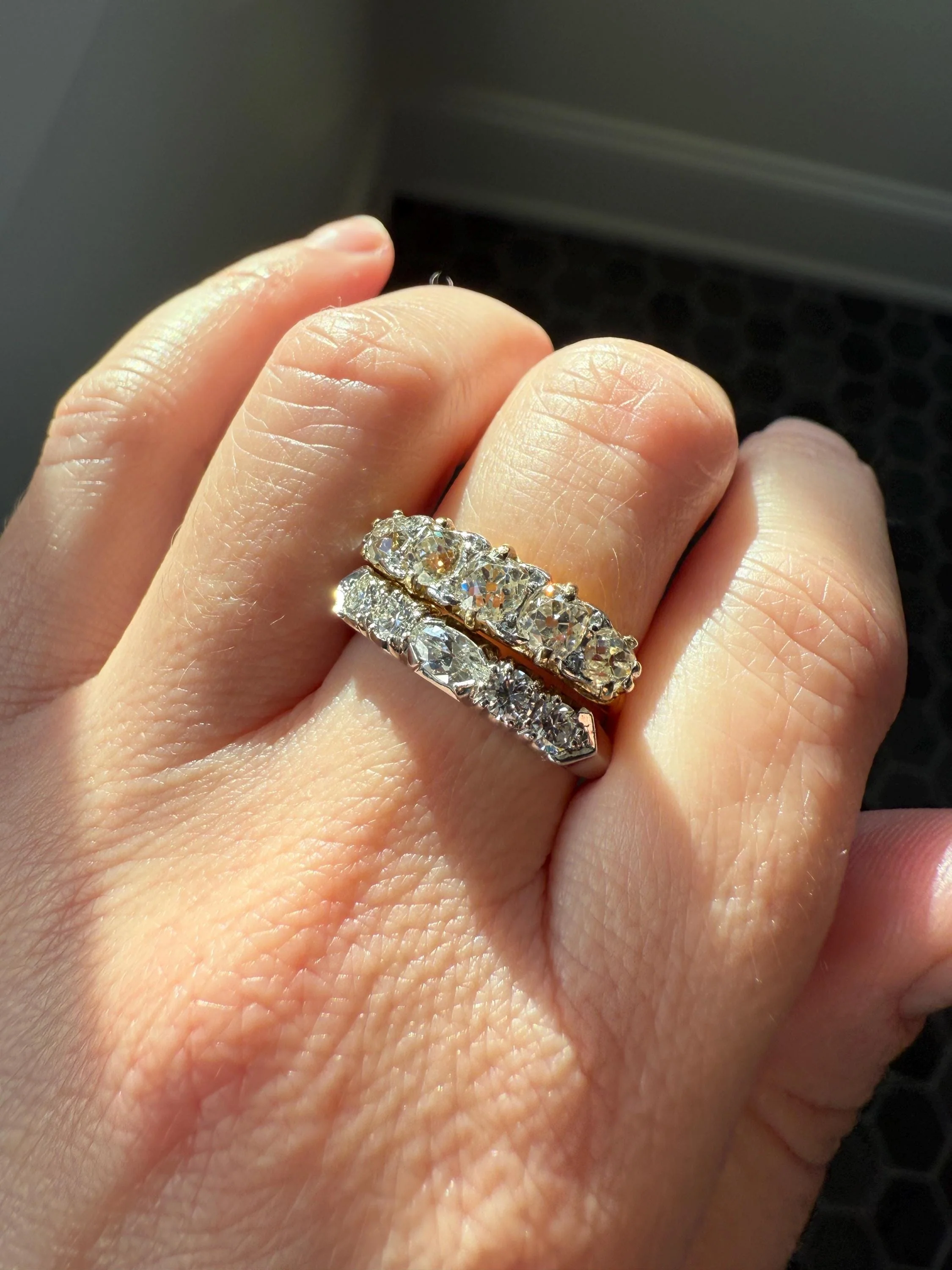 Antique 1.5 Carat Old Mine Cut DIAMOND 5 Five Stone Band Ring 18k Gold Rose Cut Spacers Gemset Prongs Scrolled Victorian Romantic Gift - Image 7