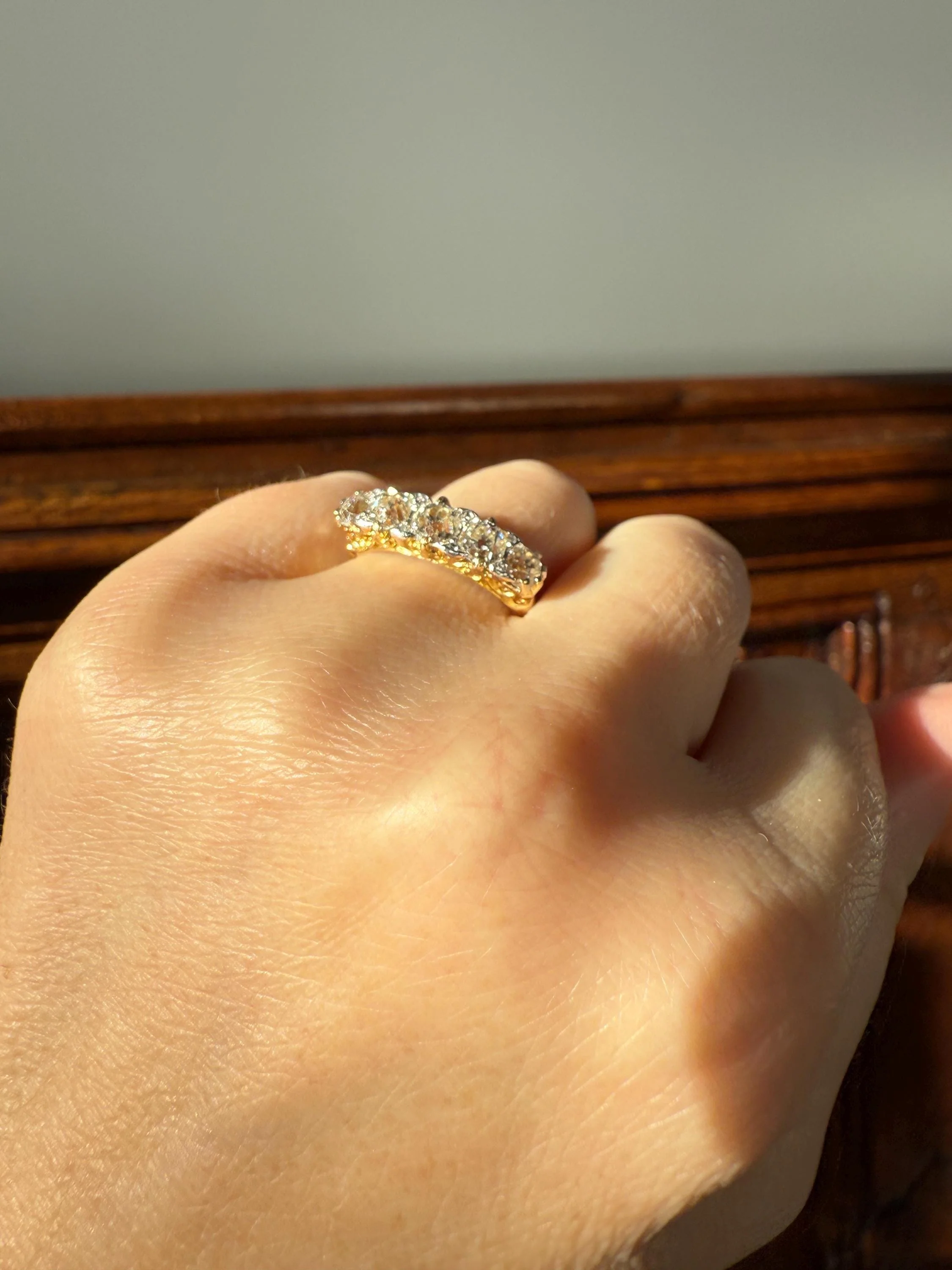 Antique 1.5 Carat Old Mine Cut DIAMOND 5 Five Stone Band Ring 18k Gold Rose Cut Spacers Gemset Prongs Scrolled Victorian Romantic Gift - Image 8