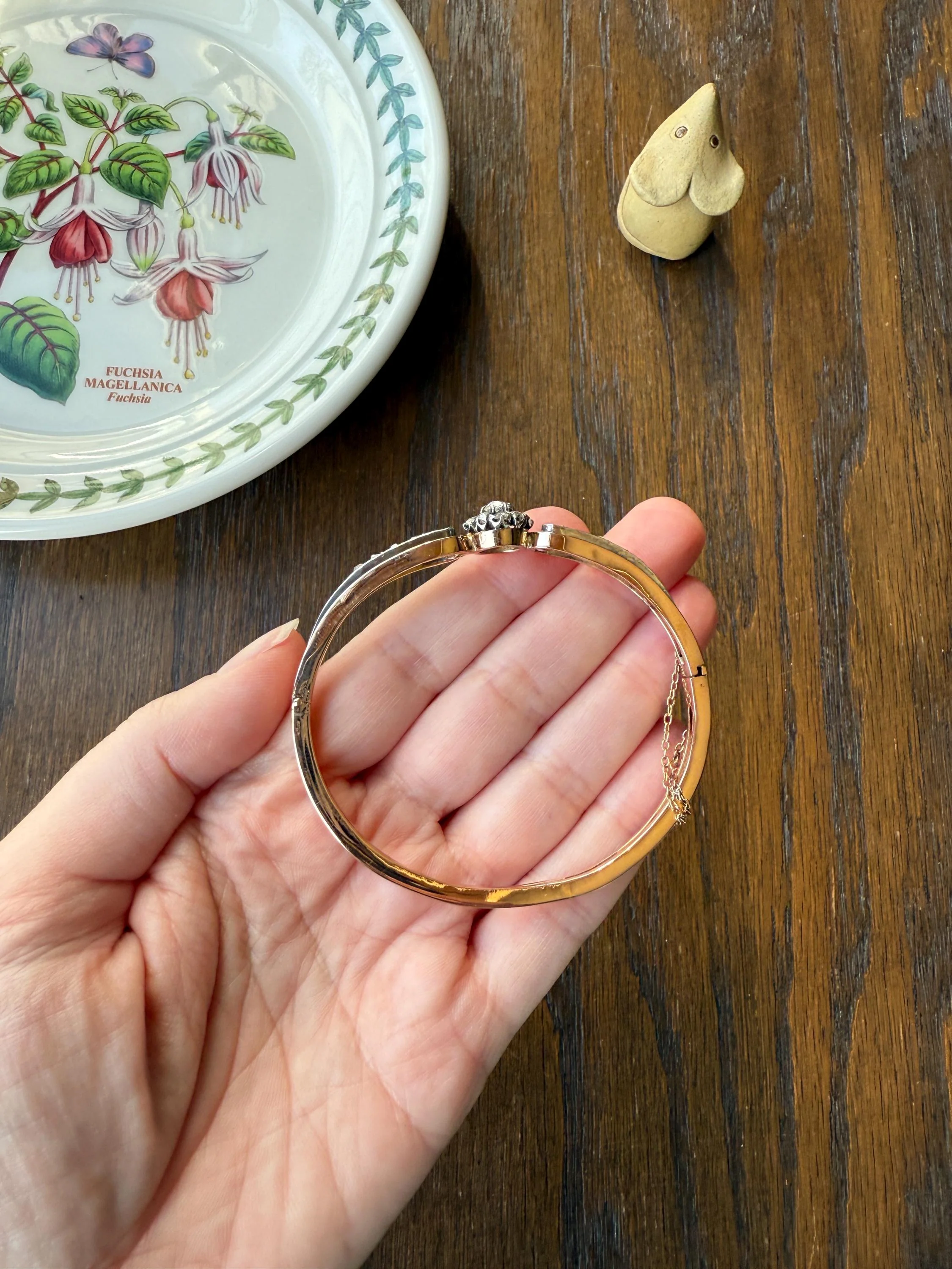 ANTIQUE 1.5Ctw Daisy CLUSTER Old Mine & Rose Cut DIAMONDS French Hinged Bangle Bracelet 18k Gold Silver Belle Epoque OmC Victorian Hallmark - Image 18