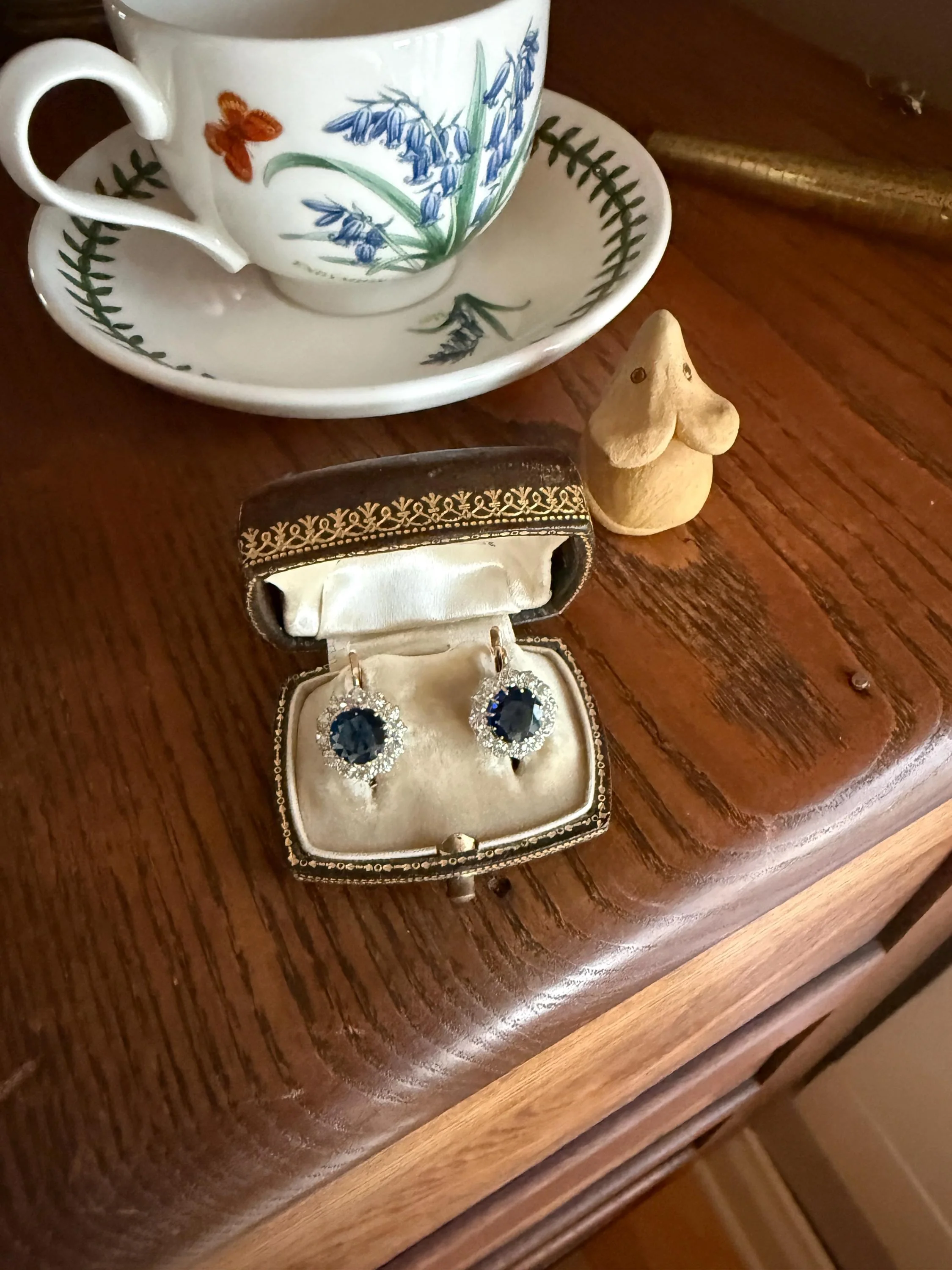 Antique 1.7 Carat Old Mine Cut DIAMOND Blue Paste Faux Sapphire 18k Gold Halo Dormeuse Earrings Victorian Dangle Gift Something Old Blue - Image 10