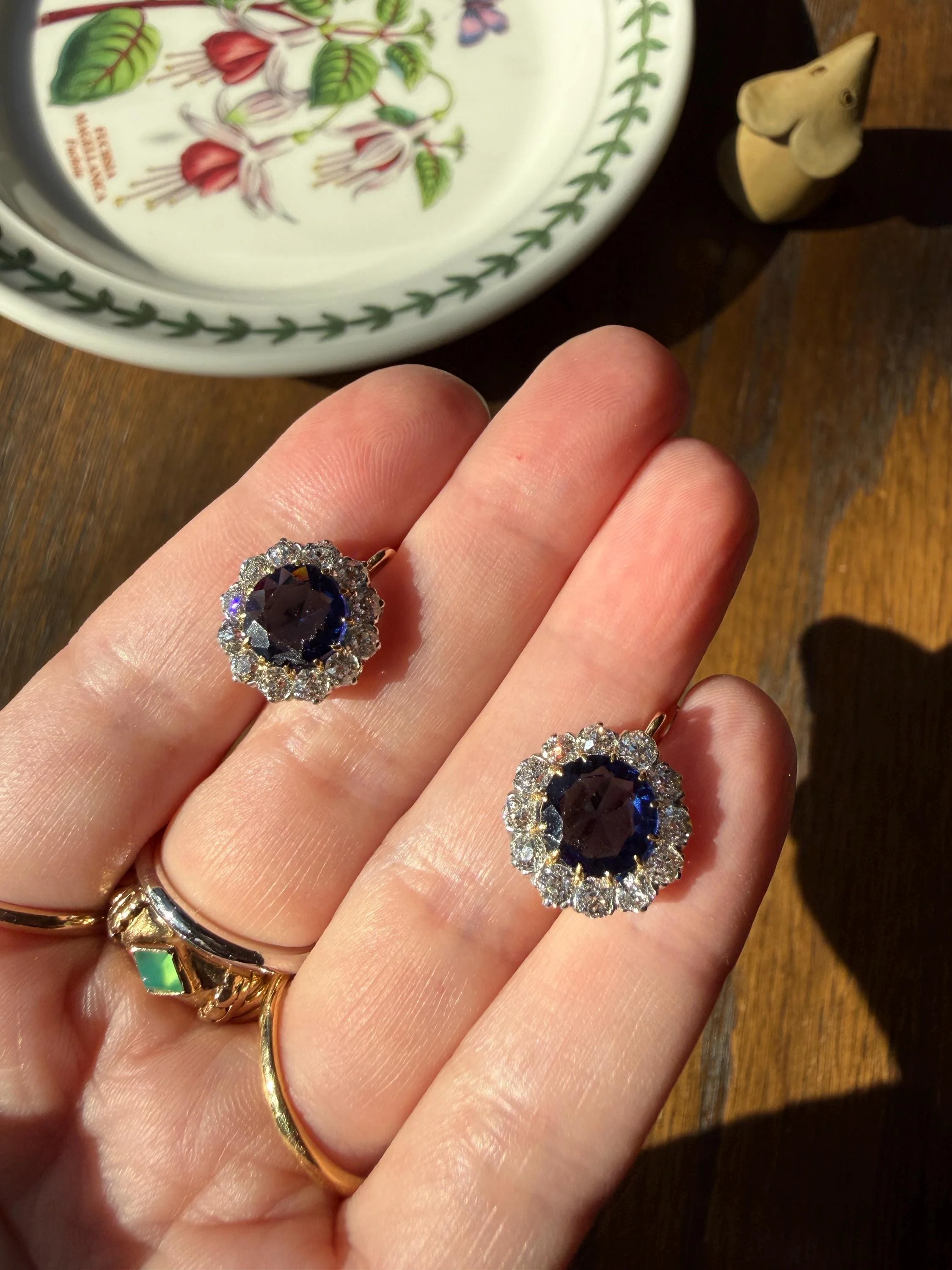 Antique 1.7 Carat Old Mine Cut DIAMOND Blue Paste Faux Sapphire 18k Gold Halo Dormeuse Earrings Victorian Dangle Gift Something Old Blue - Image 13