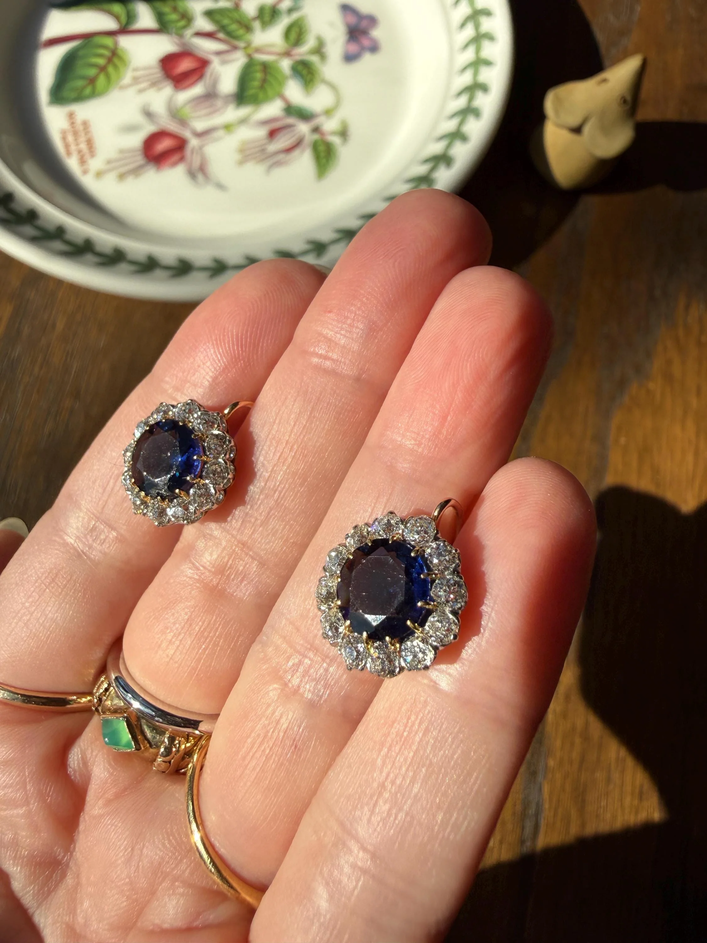 Antique 1.7 Carat Old Mine Cut DIAMOND Blue Paste Faux Sapphire 18k Gold Halo Dormeuse Earrings Victorian Dangle Gift Something Old Blue - Image 15