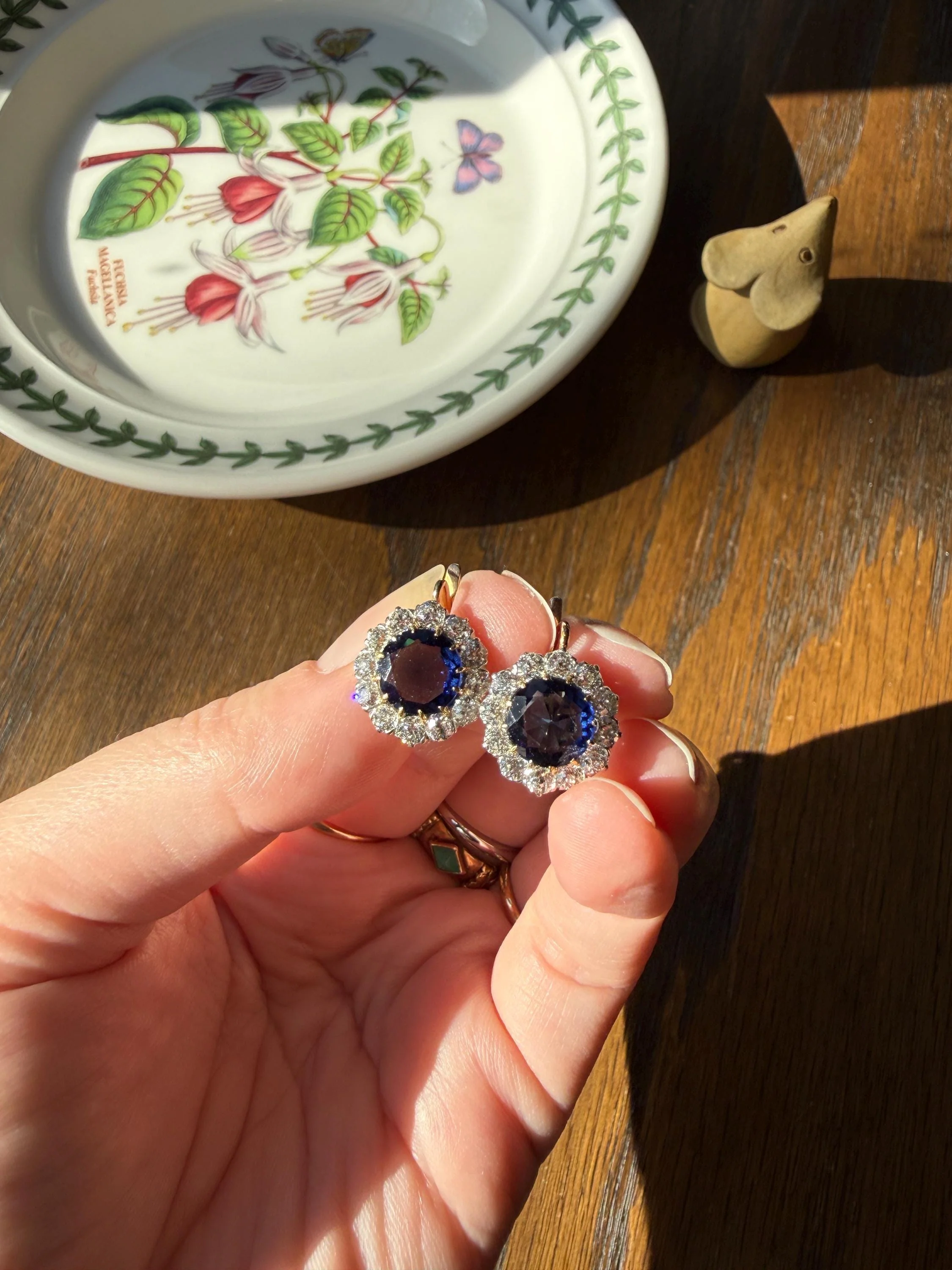 Antique 1.7 Carat Old Mine Cut DIAMOND Blue Paste Faux Sapphire 18k Gold Halo Dormeuse Earrings Victorian Dangle Gift Something Old Blue - Image 16