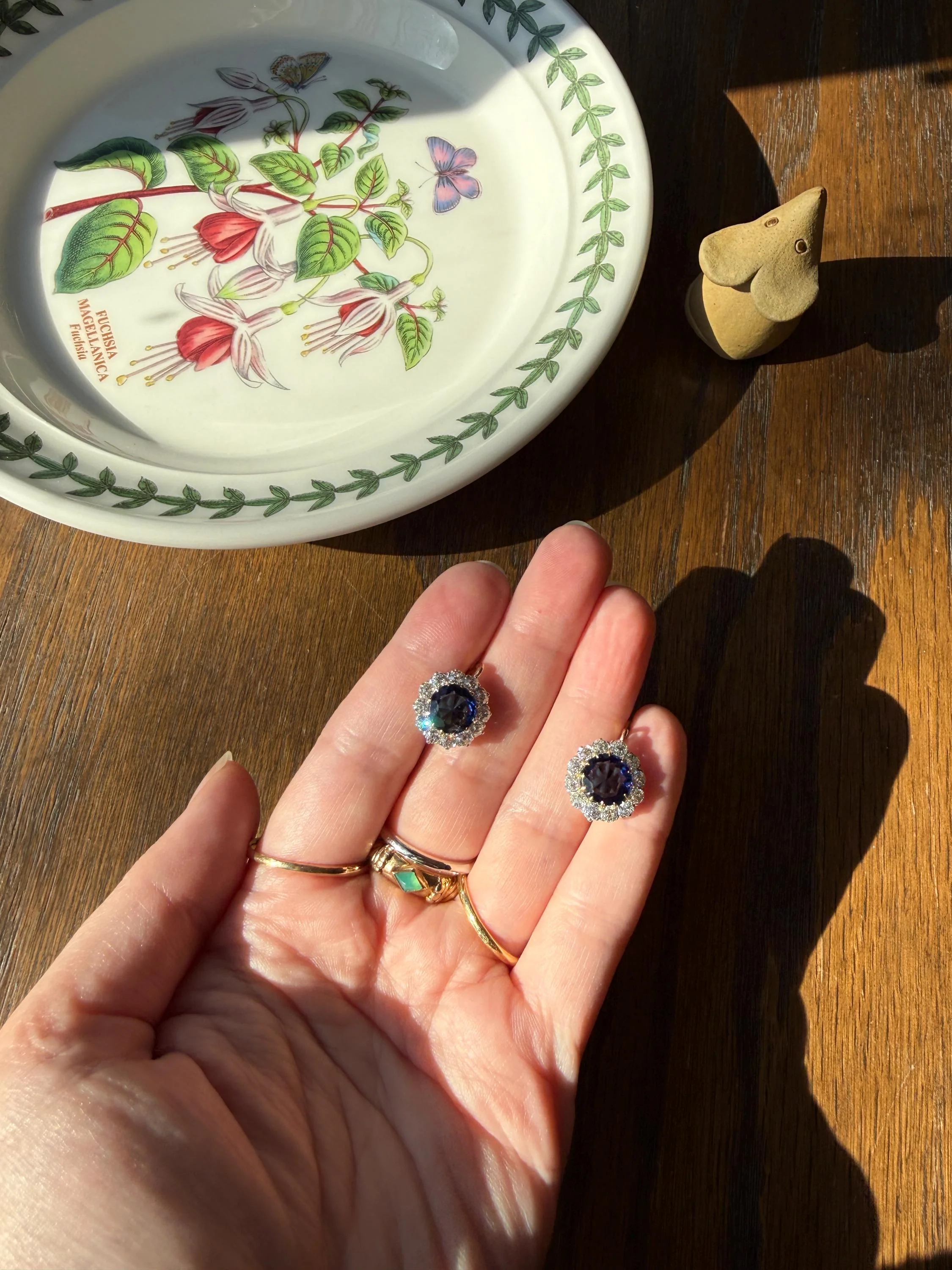 Antique 1.7 Carat Old Mine Cut DIAMOND Blue Paste Faux Sapphire 18k Gold Halo Dormeuse Earrings Victorian Dangle Gift Something Old Blue - Image 17