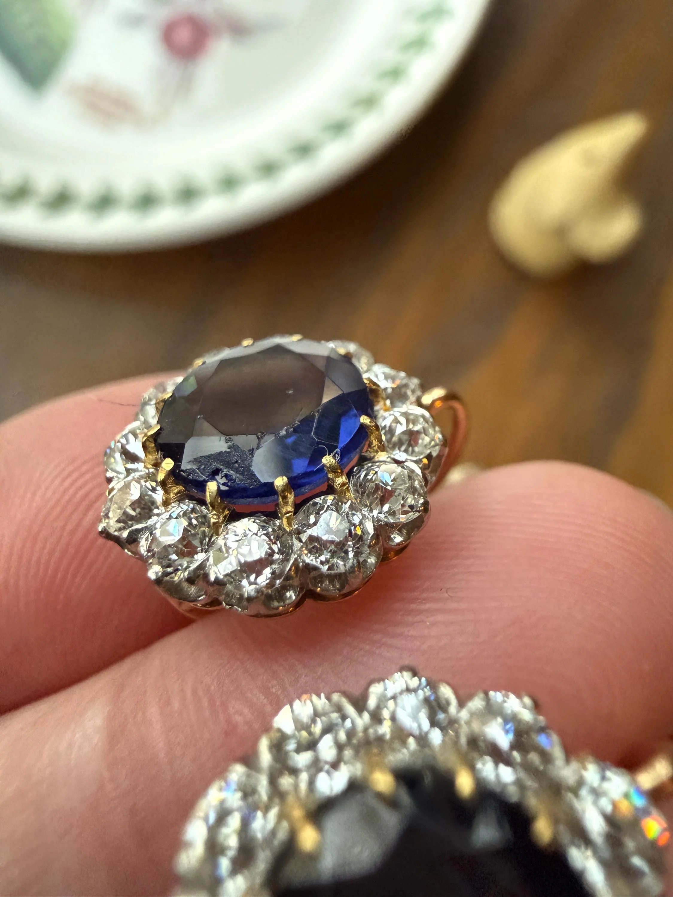 Antique 1.7 Carat Old Mine Cut DIAMOND Blue Paste Faux Sapphire 18k Gold Halo Dormeuse Earrings Victorian Dangle Gift Something Old Blue - Image 20