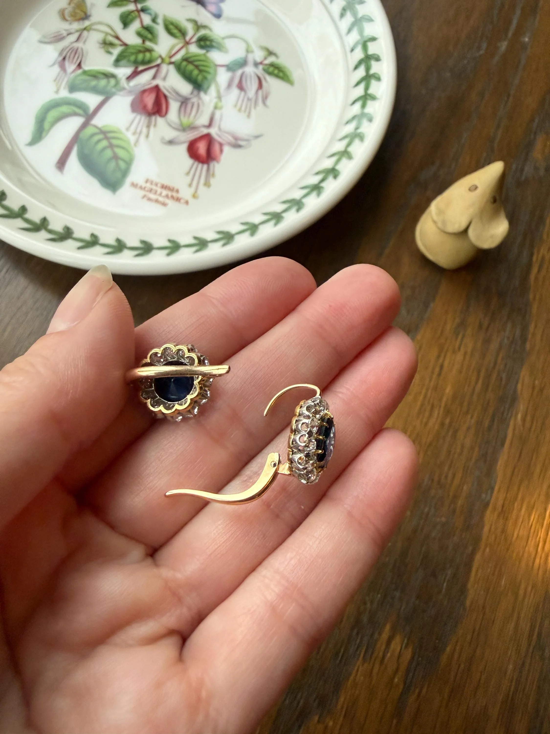 Antique 1.7 Carat Old Mine Cut DIAMOND Blue Paste Faux Sapphire 18k Gold Halo Dormeuse Earrings Victorian Dangle Gift Something Old Blue - Image 21