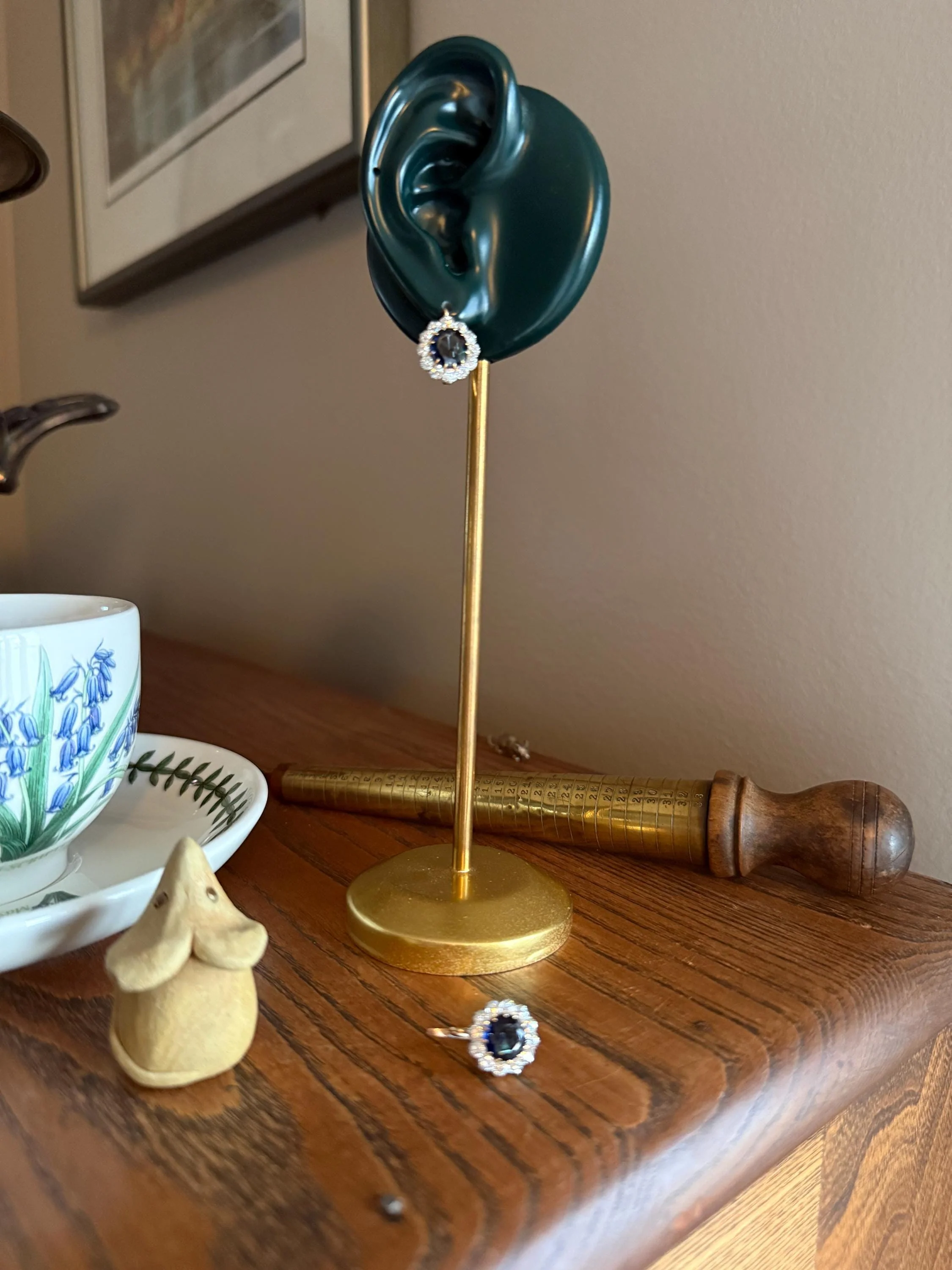 Antique 1.7 Carat Old Mine Cut DIAMOND Blue Paste Faux Sapphire 18k Gold Halo Dormeuse Earrings Victorian Dangle Gift Something Old Blue - Image 3