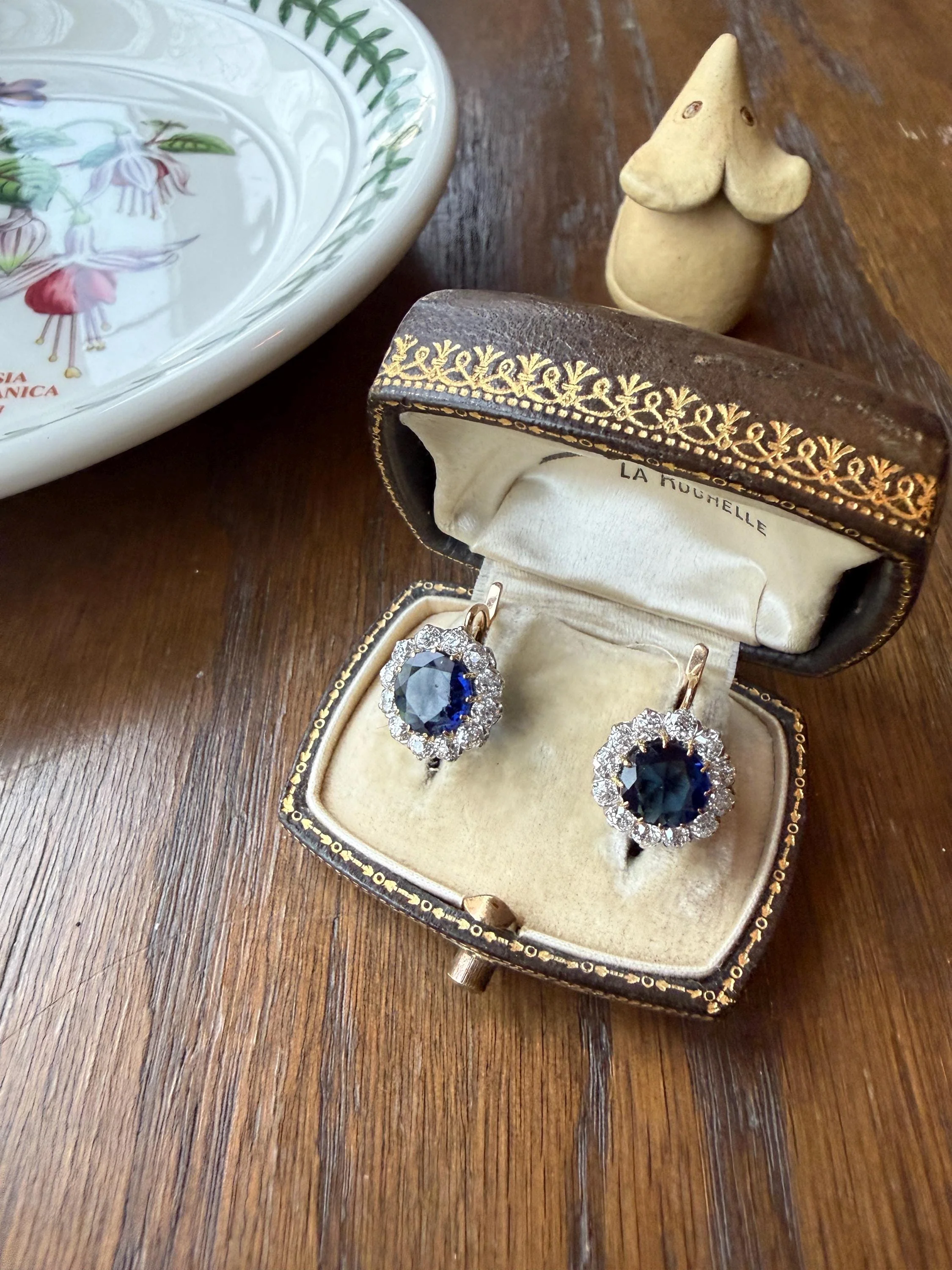 Antique 1.7 Carat Old Mine Cut DIAMOND Blue Paste Faux Sapphire 18k Gold Halo Dormeuse Earrings Victorian Dangle Gift Something Old Blue - Image 5