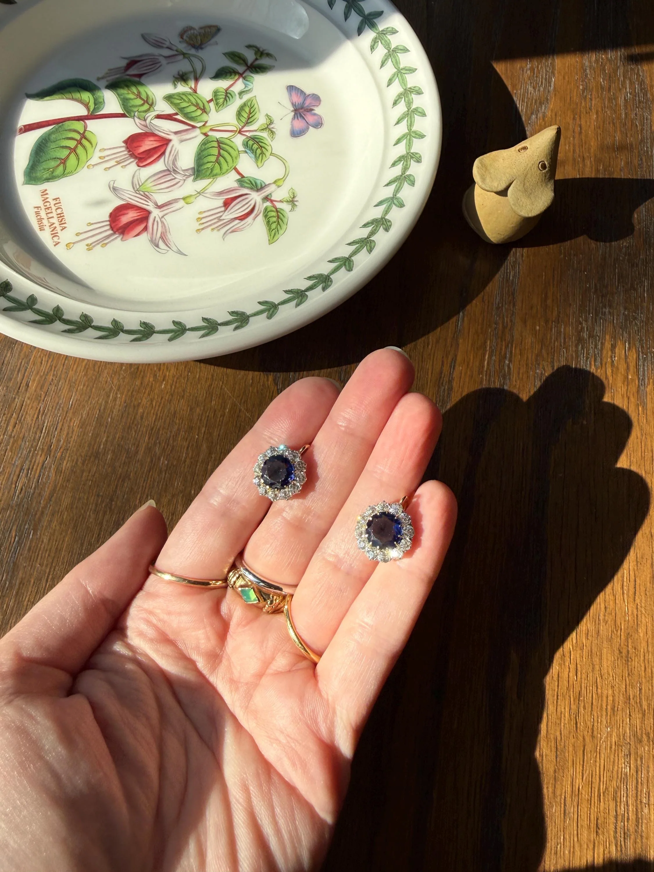 Antique 1.7 Carat Old Mine Cut DIAMOND Blue Paste Faux Sapphire 18k Gold Halo Dormeuse Earrings Victorian Dangle Gift Something Old Blue - Image 7