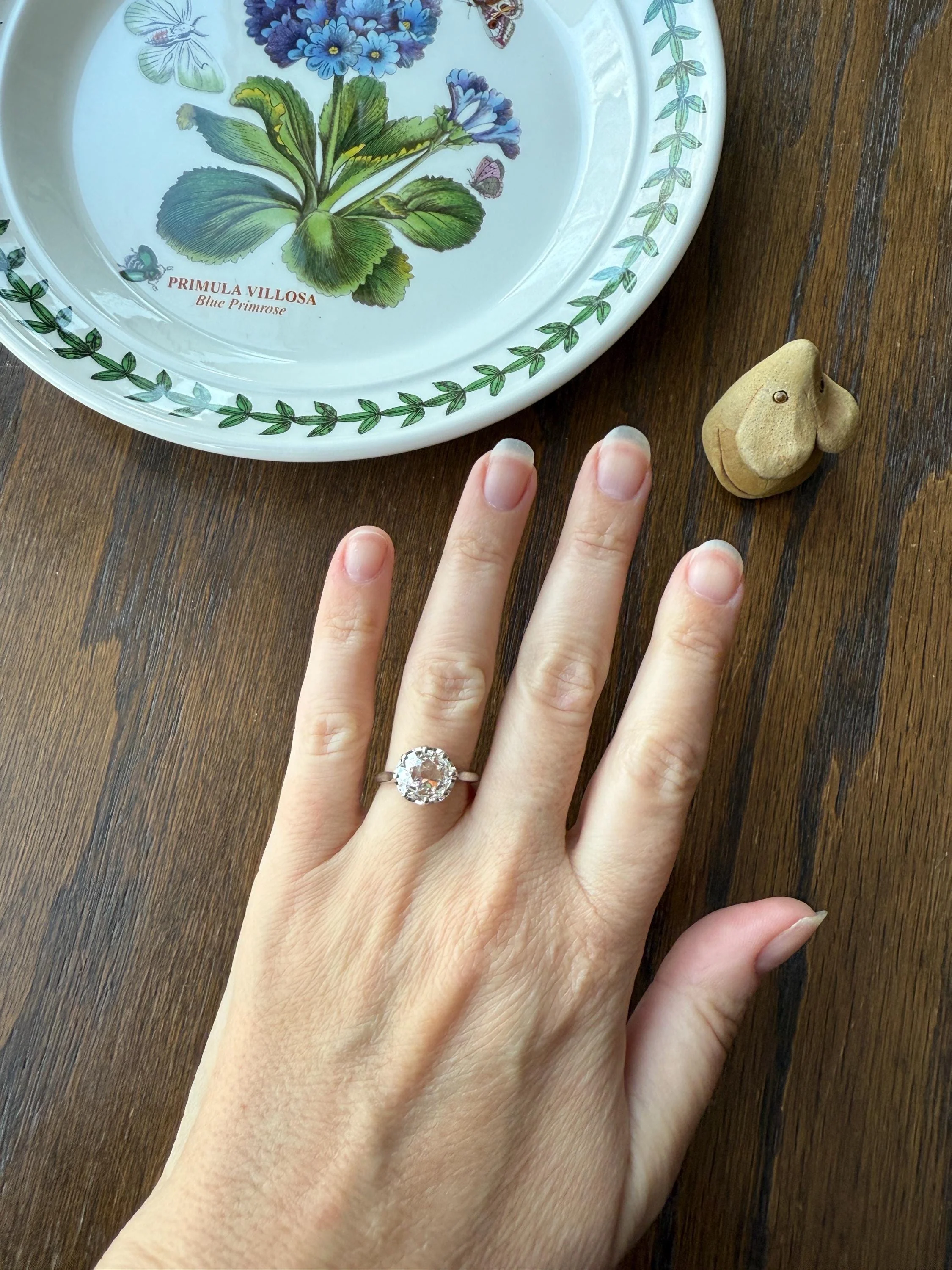 Antique 1.75 Carat Old Mine Cut DIAMOND East West OVAL Solitaire French Engagement Ring 18k White Gold Rainbow Stacker Love Gift Spready OMC - Image 12