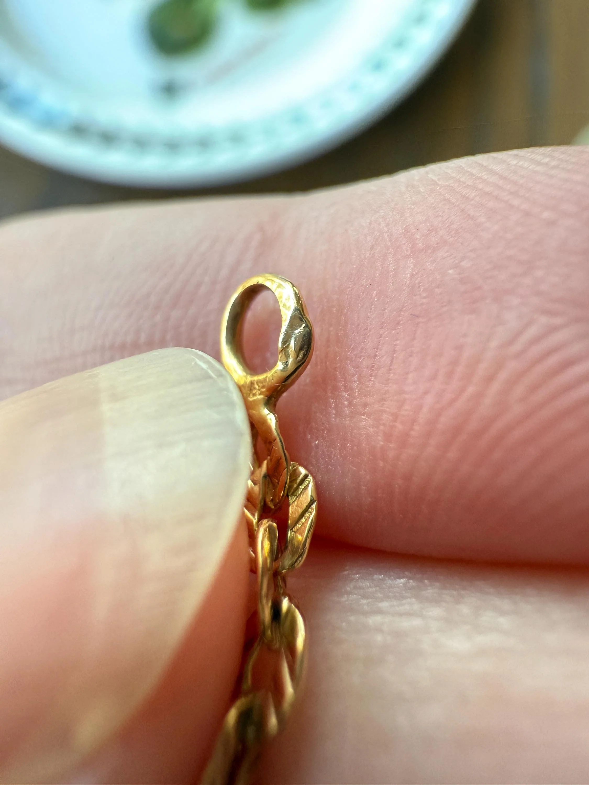 Antique 18k Gold Solid Extender Connector French Victorian Baby Child Bracelet Striped Oval Link 4.5 Inches Long - Image 4