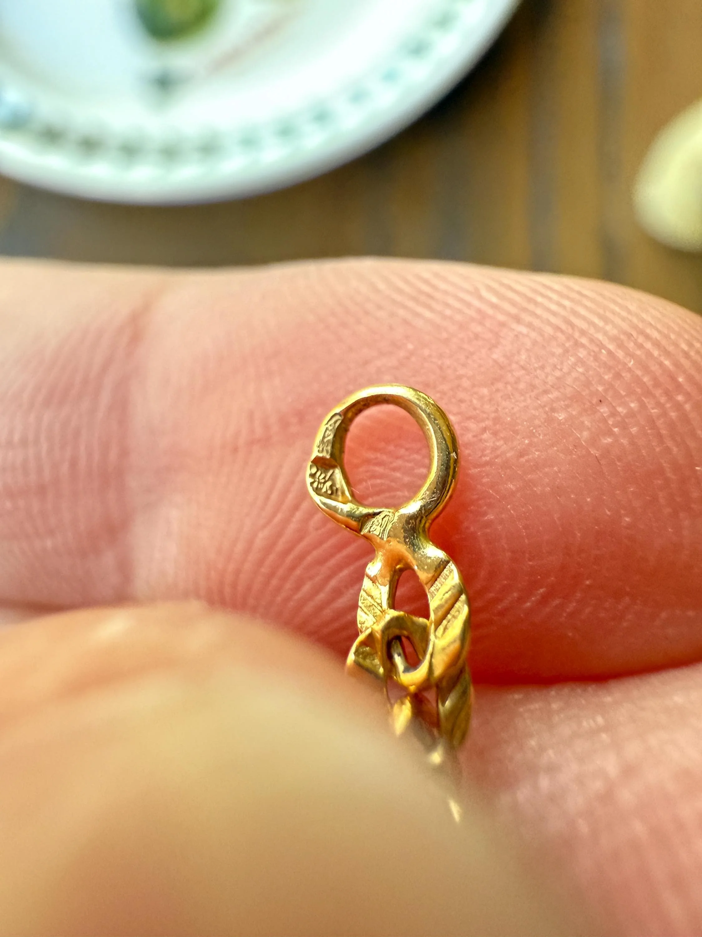 Antique 18k Gold Solid Extender Connector French Victorian Baby Child Bracelet Striped Oval Link 4.5 Inches Long - Image 5
