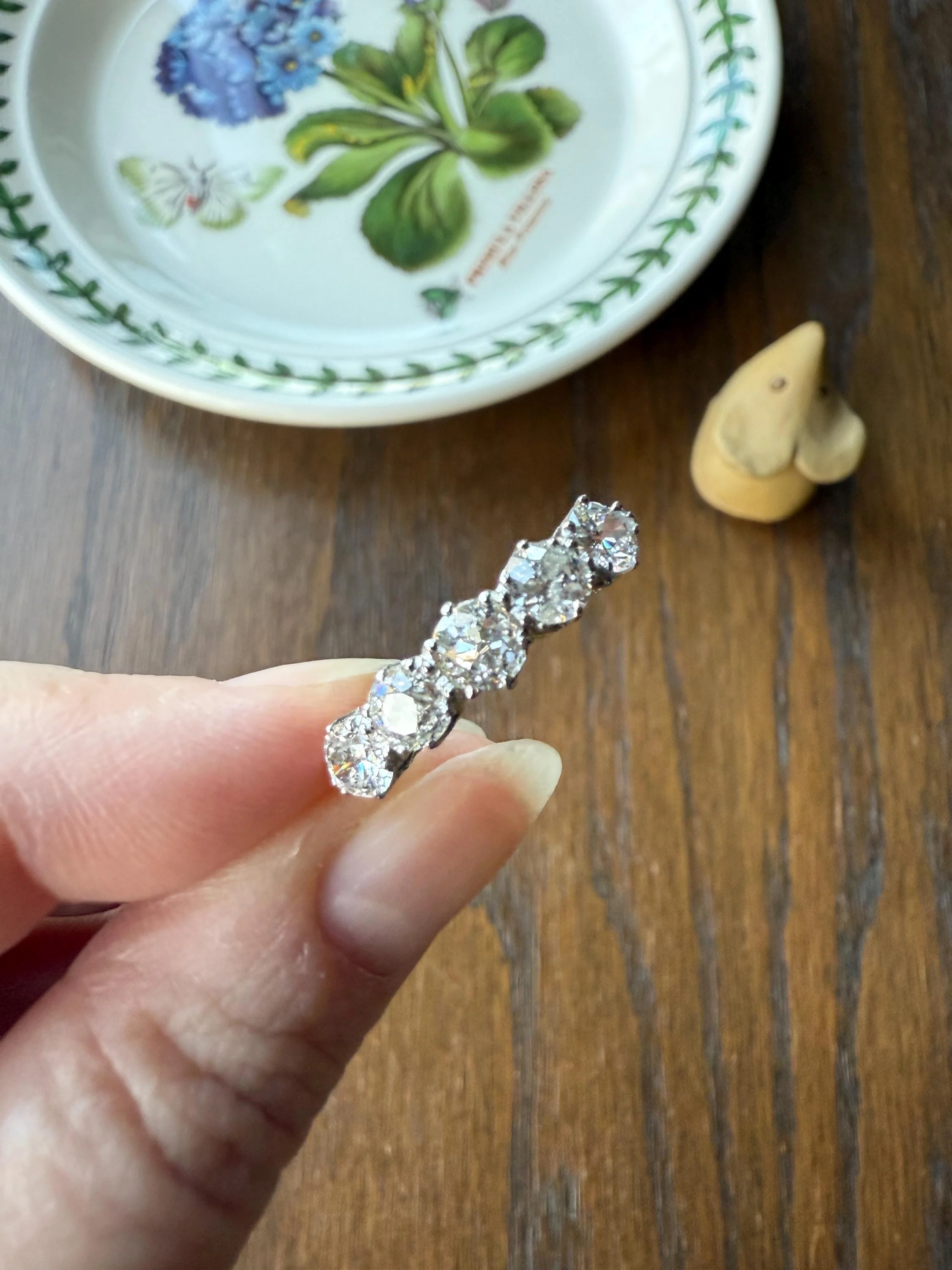 Antique 1.9 Carat DIAMOND Uniform Five Stone Band Stacker Ring 18k Gold Wedding Prong Set Stacker Half Hoop Linear Victorian Edwardian - Image 10