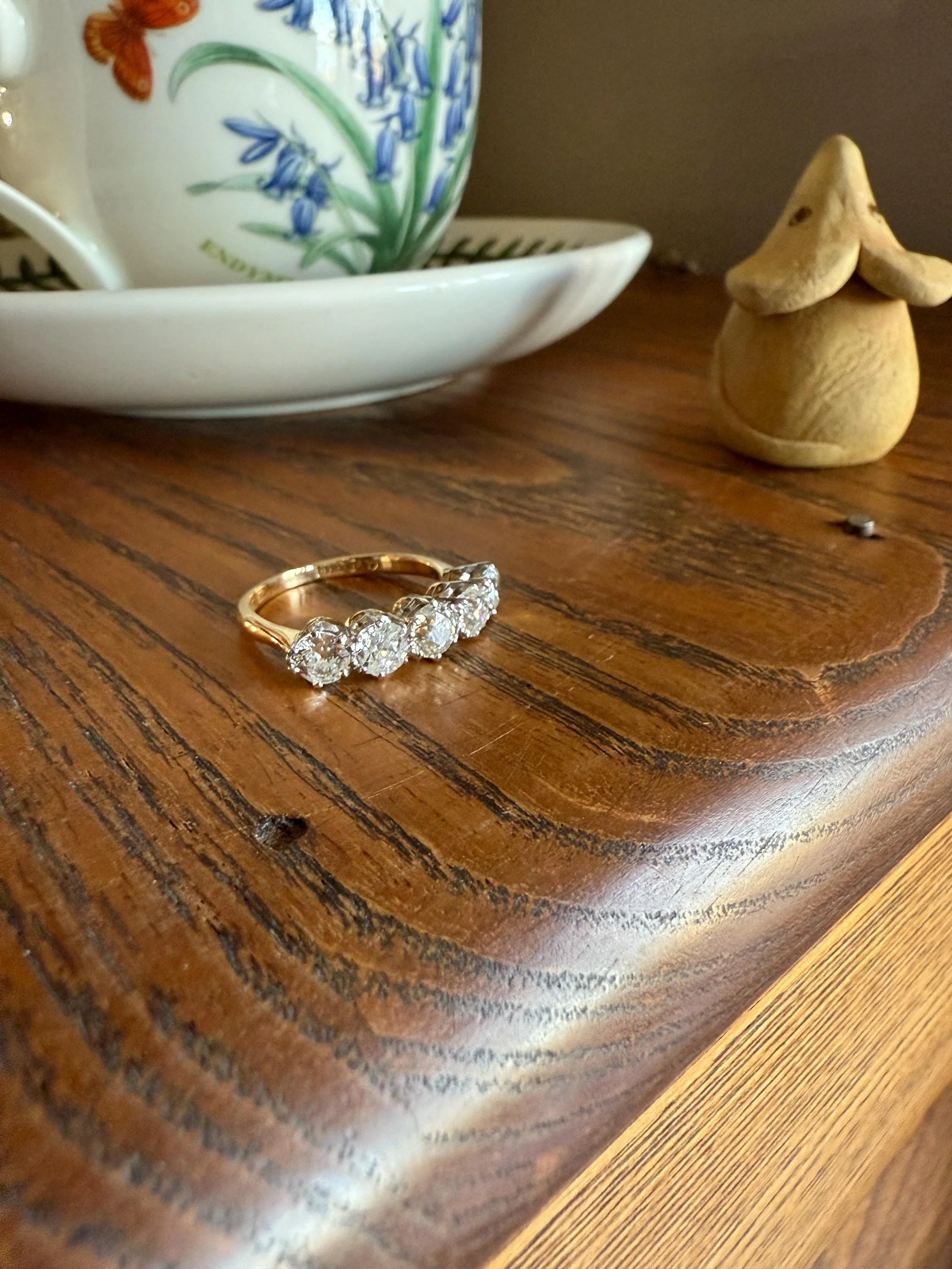 Antique 1.9 Carat DIAMOND Uniform Five Stone Band Stacker Ring 18k Gold Wedding Prong Set Stacker Half Hoop Linear Victorian Edwardian - Image 12