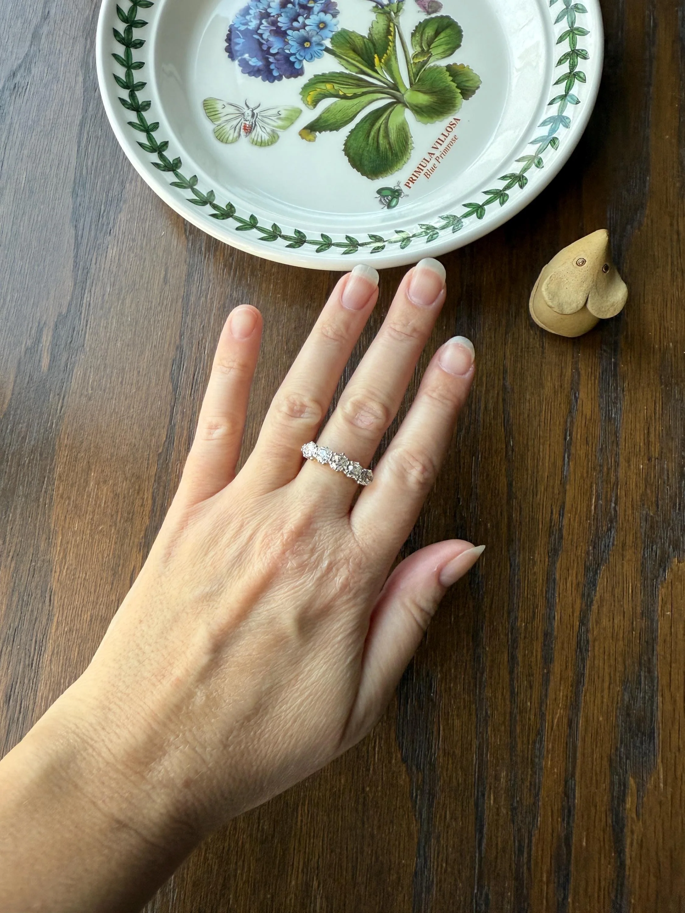 Antique 1.9 Carat DIAMOND Uniform Five Stone Band Stacker Ring 18k Gold Wedding Prong Set Stacker Half Hoop Linear Victorian Edwardian - Image 14