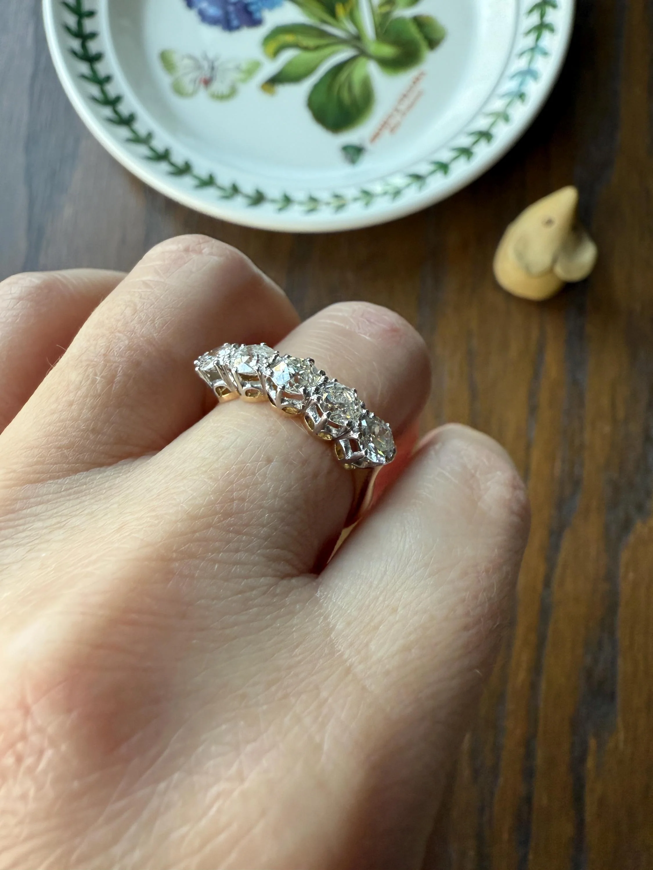 Antique 1.9 Carat DIAMOND Uniform Five Stone Band Stacker Ring 18k Gold Wedding Prong Set Stacker Half Hoop Linear Victorian Edwardian - Image 4