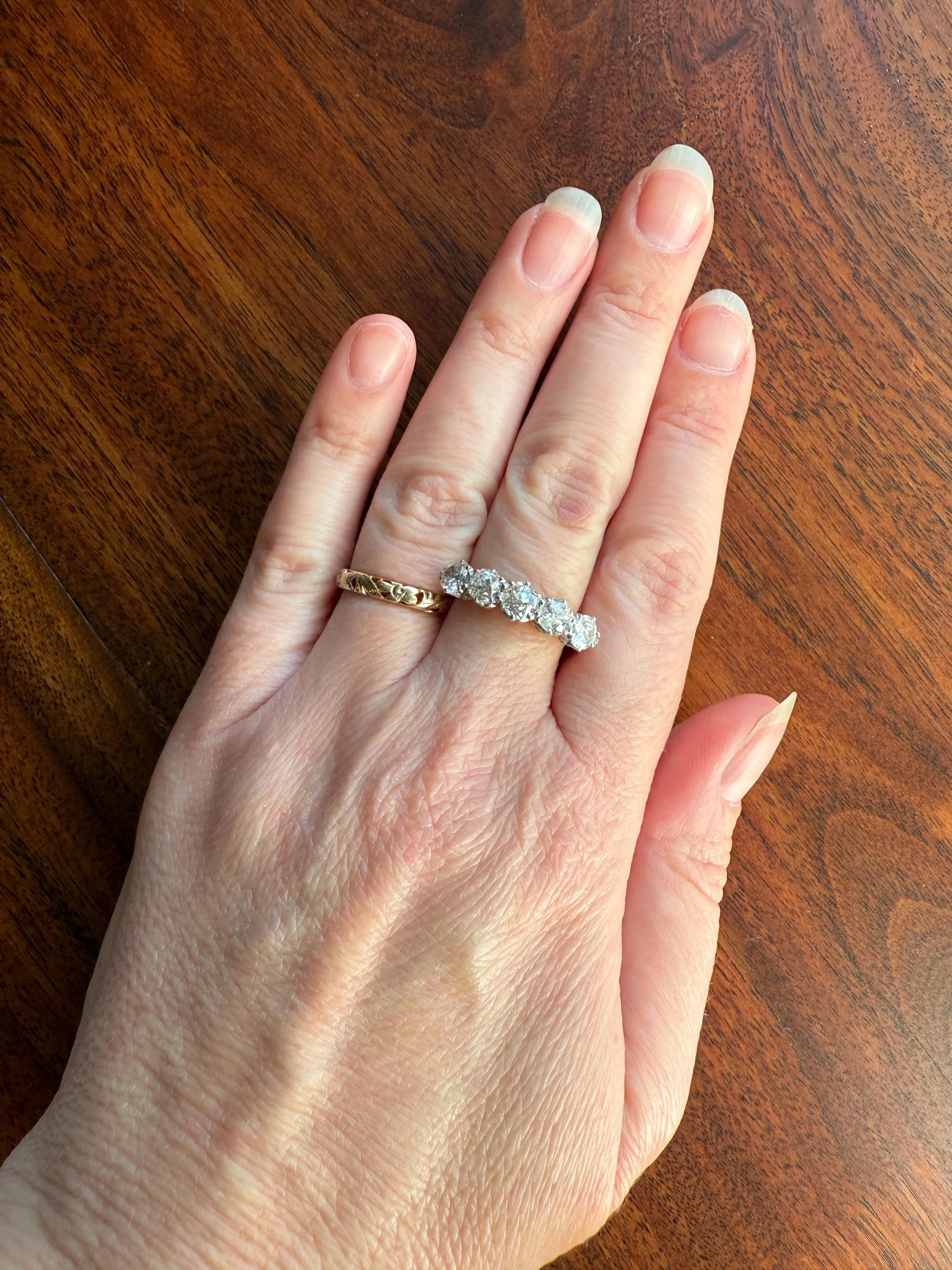 Antique 1.9 Carat DIAMOND Uniform Five Stone Band Stacker Ring 18k Gold Wedding Prong Set Stacker Half Hoop Linear Victorian Edwardian - Image 5