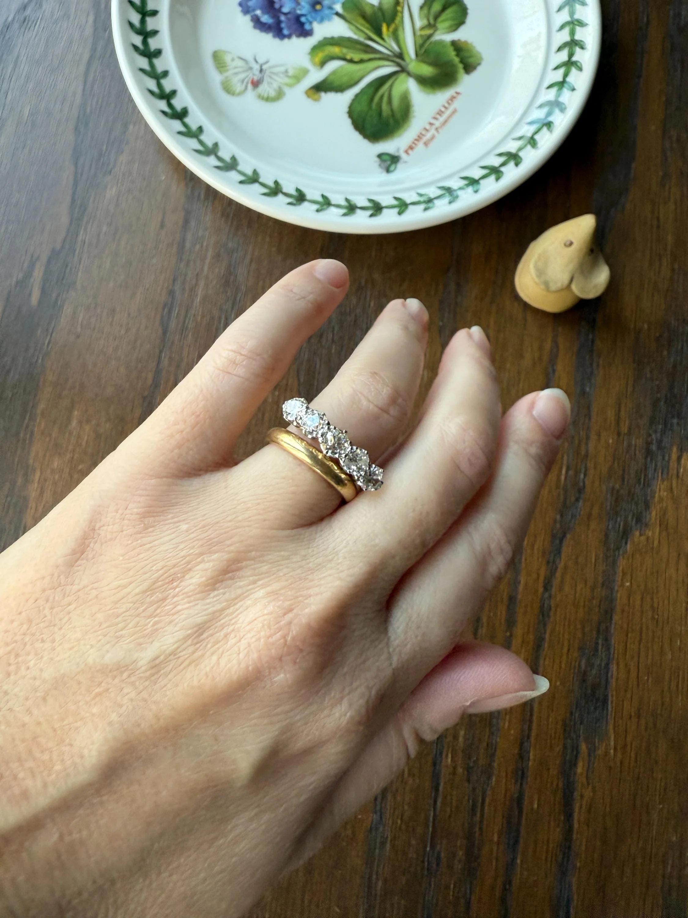 Antique 1.9 Carat DIAMOND Uniform Five Stone Band Stacker Ring 18k Gold Wedding Prong Set Stacker Half Hoop Linear Victorian Edwardian - Image 7