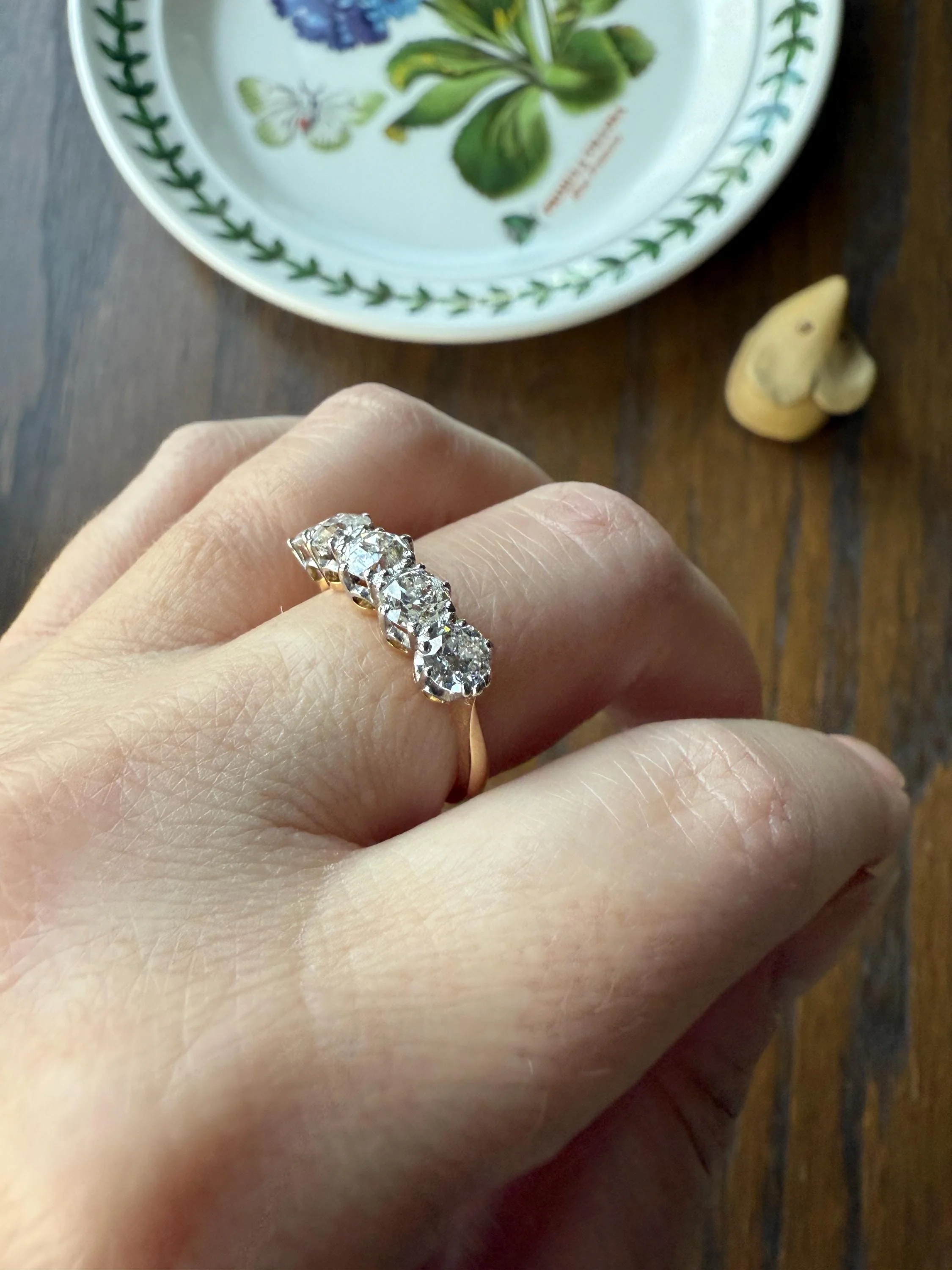 Antique 1.9 Carat DIAMOND Uniform Five Stone Band Stacker Ring 18k Gold Wedding Prong Set Stacker Half Hoop Linear Victorian Edwardian - Image 8