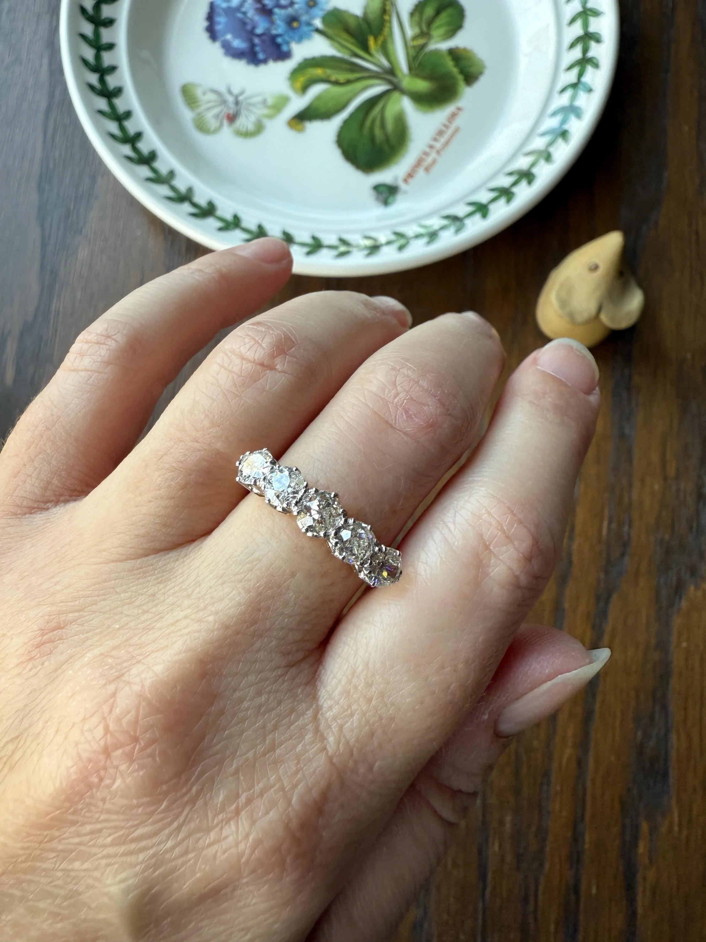 Antique 1.9 Carat DIAMOND Uniform Five Stone Band Stacker Ring 18k Gold Wedding Prong Set Stacker Half Hoop Linear Victorian Edwardian - Image 9