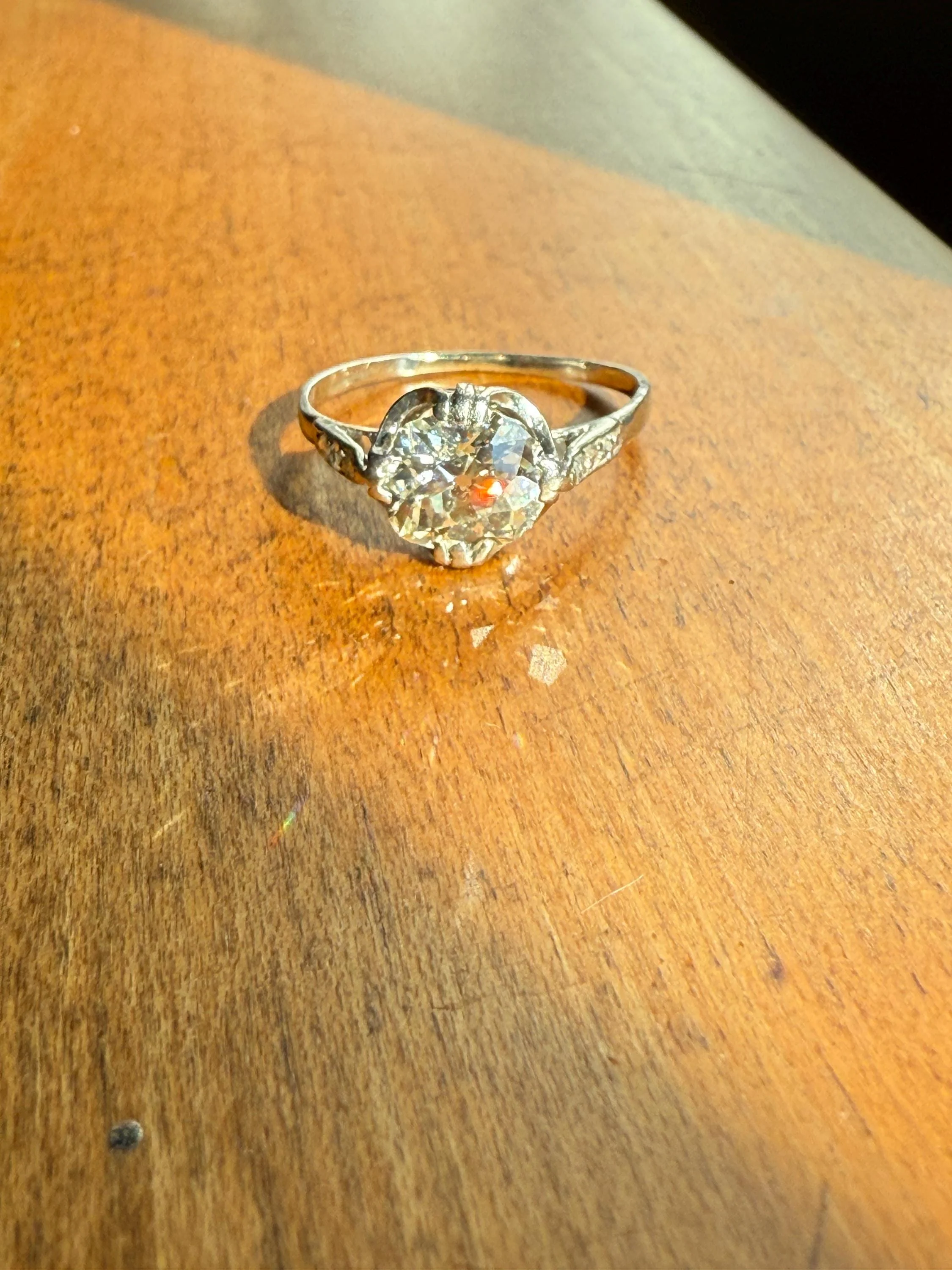 Antique 2 CARATS Tdw Old Mine Cut DIAMOND Solitaire French Engagement Ring with Rose Cut Accents Platinum Stacker Spready OMC - Image 12